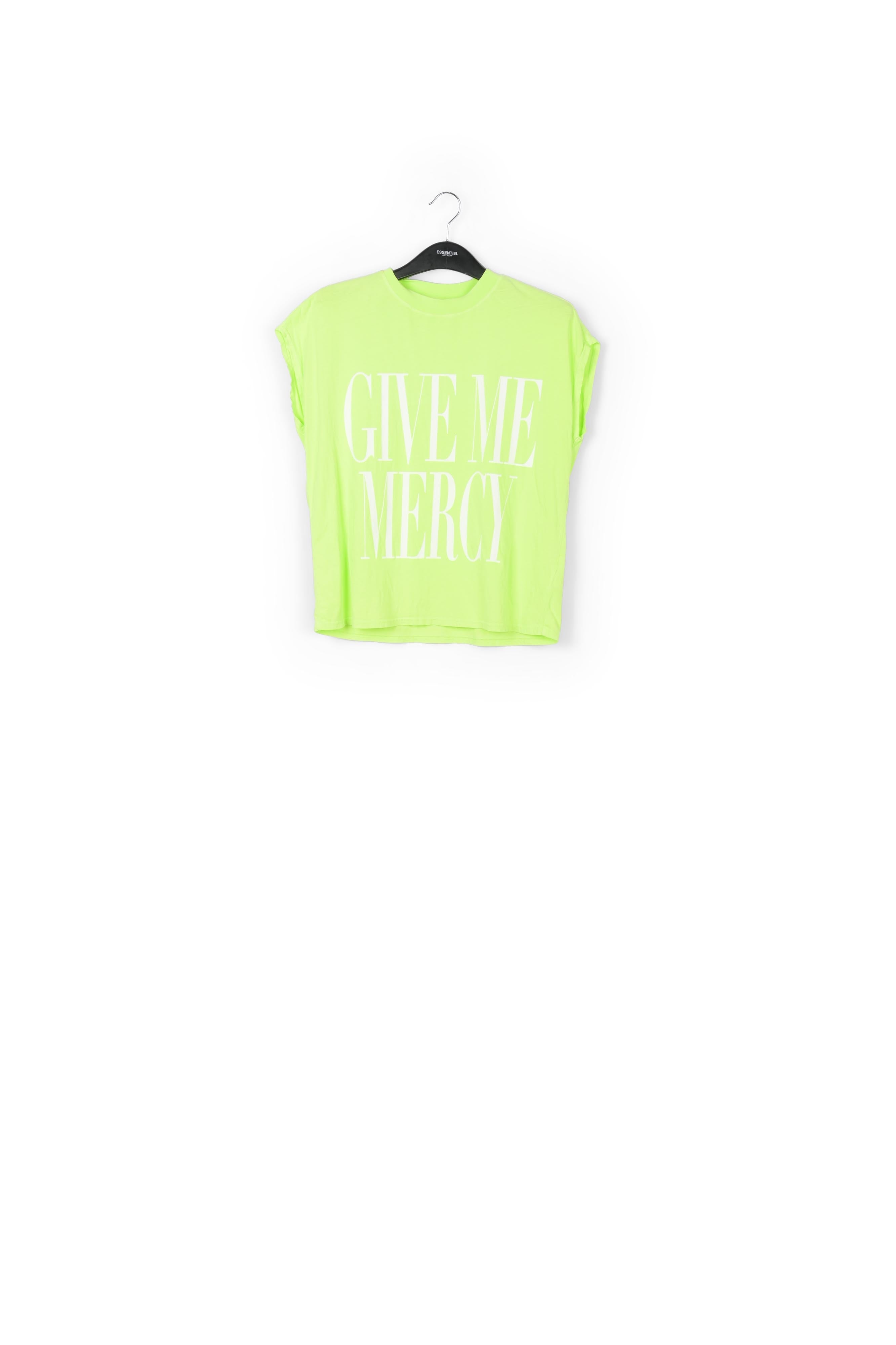 Neon yellow organic cotton T-shirt with text print RE—SSENTIEL | Essentiel second hand