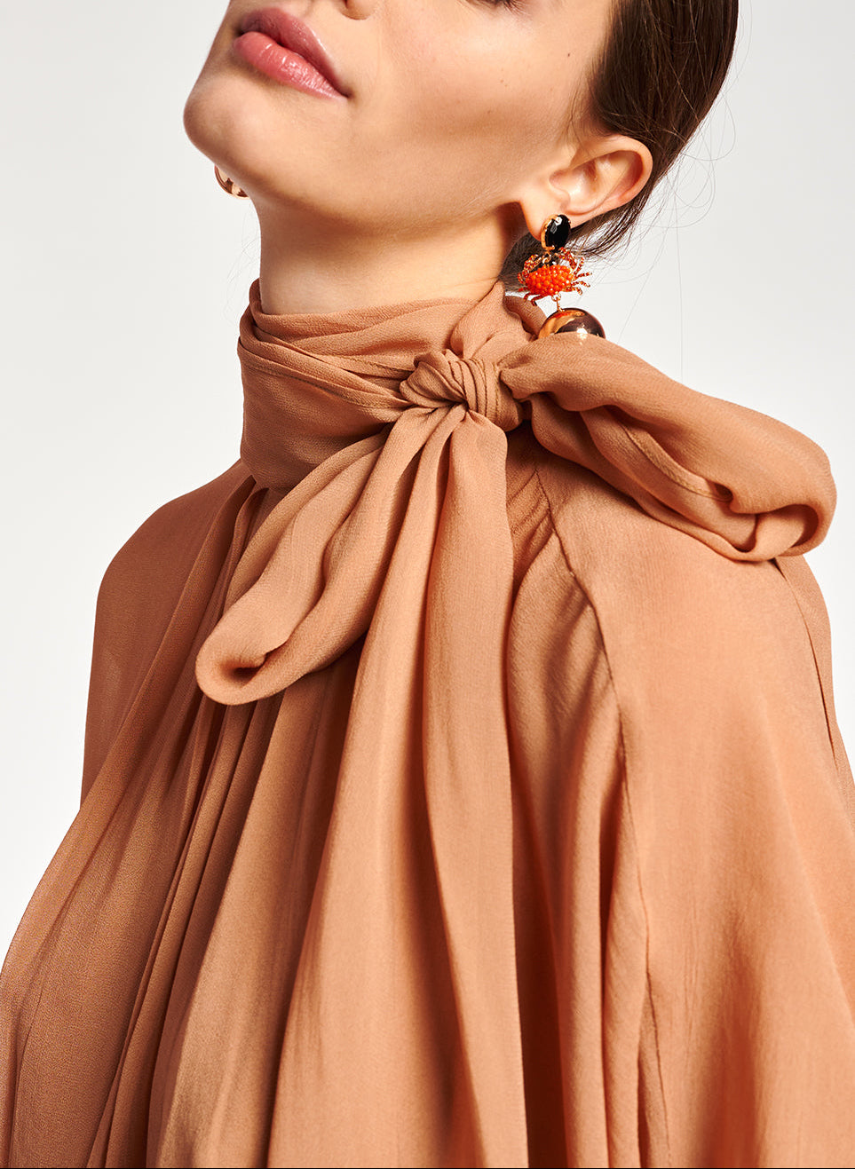 Tan voluminous sheer top RE—SSENTIEL | Essentiel second hand