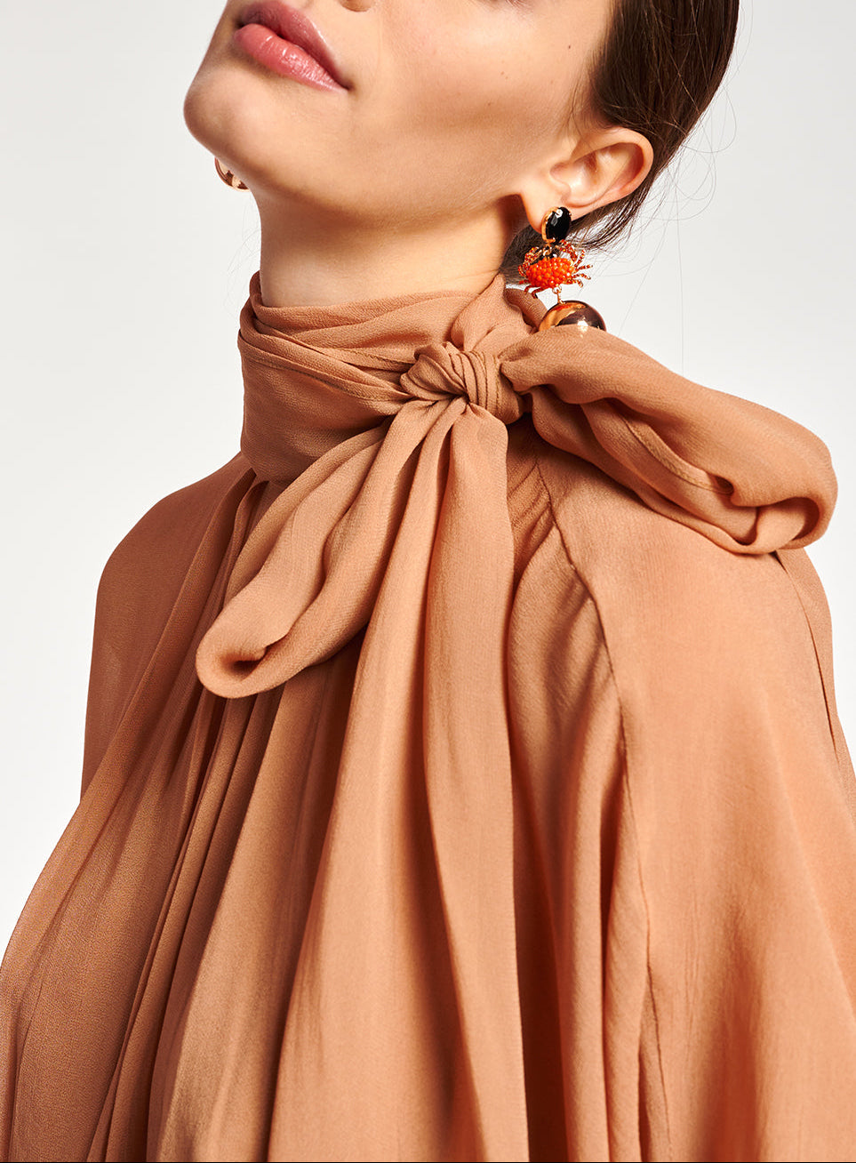 Tan voluminous sheer top RE—SSENTIEL | Essentiel second hand