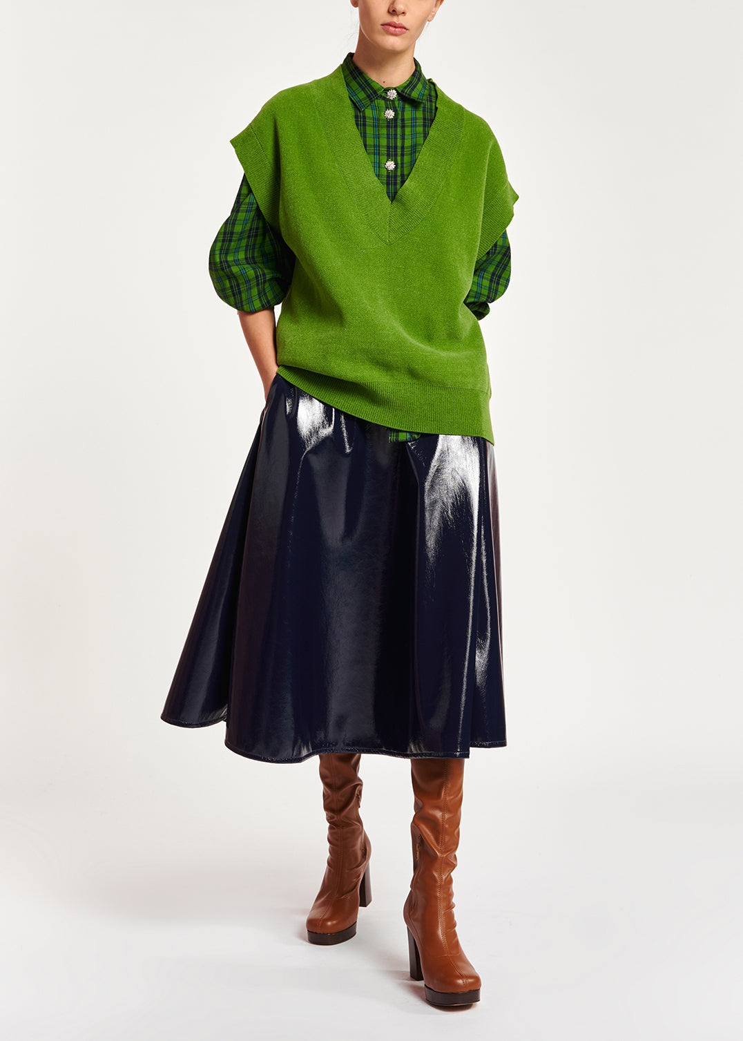 Dark blue faux leather A-line skirt RE—SSENTIEL | Essentiel second hand