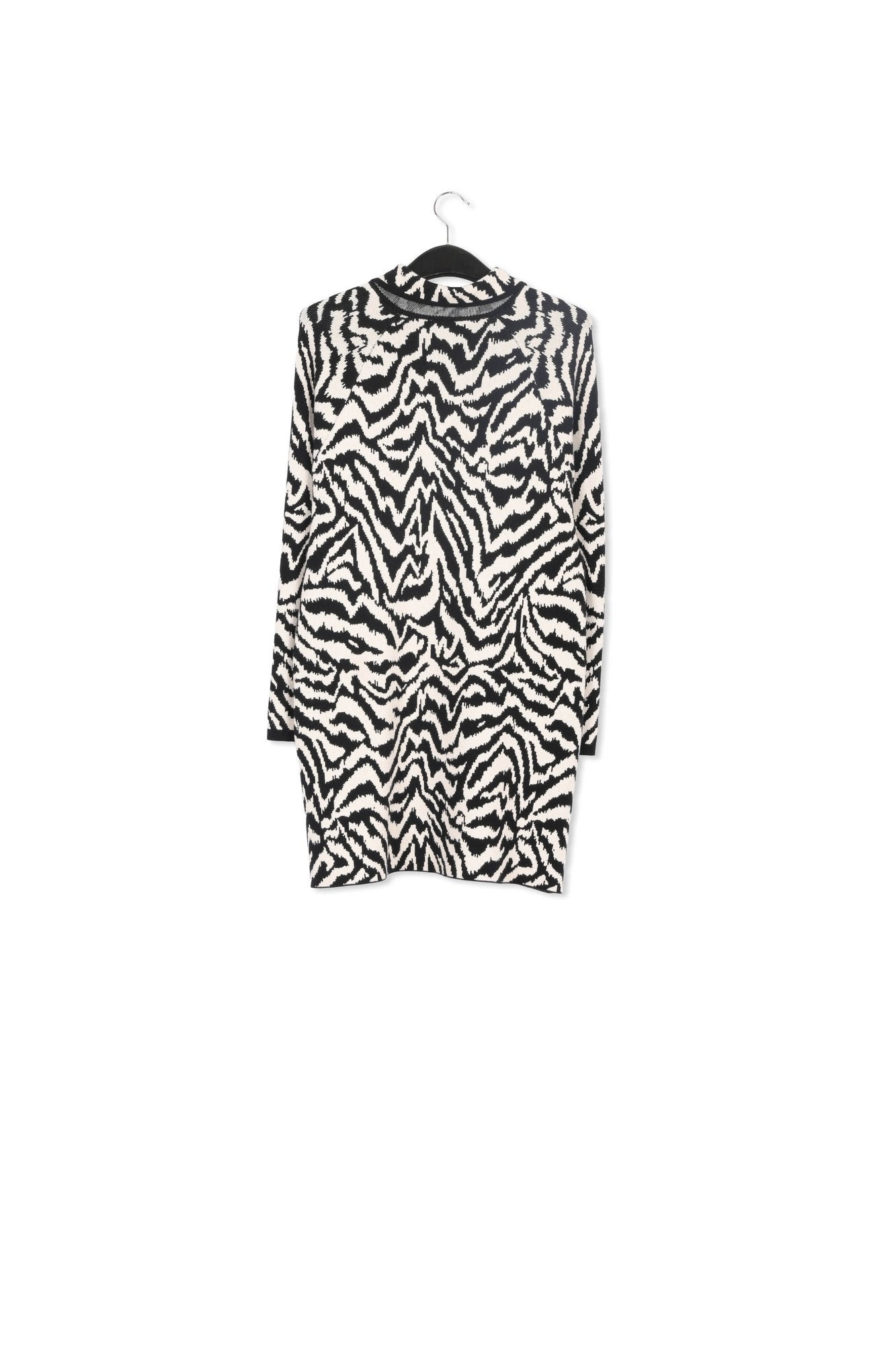 Lange zwart-witte jas met jacquard zebramotief RE—SSENTIEL | Essentiel second hand