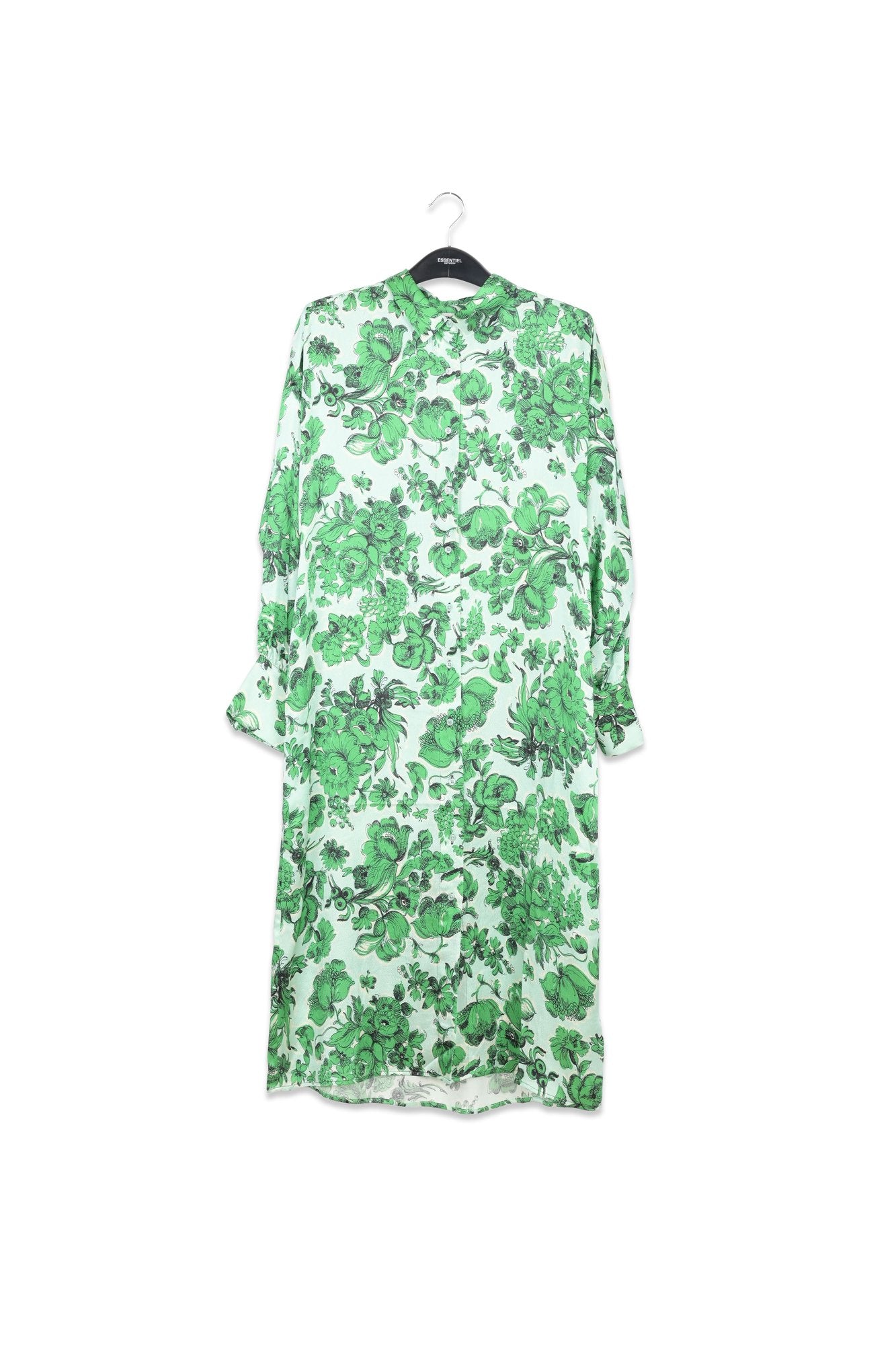 Robe chemise en soie bleue et verte fleurie RE—SSENTIEL | Essentiel second hand