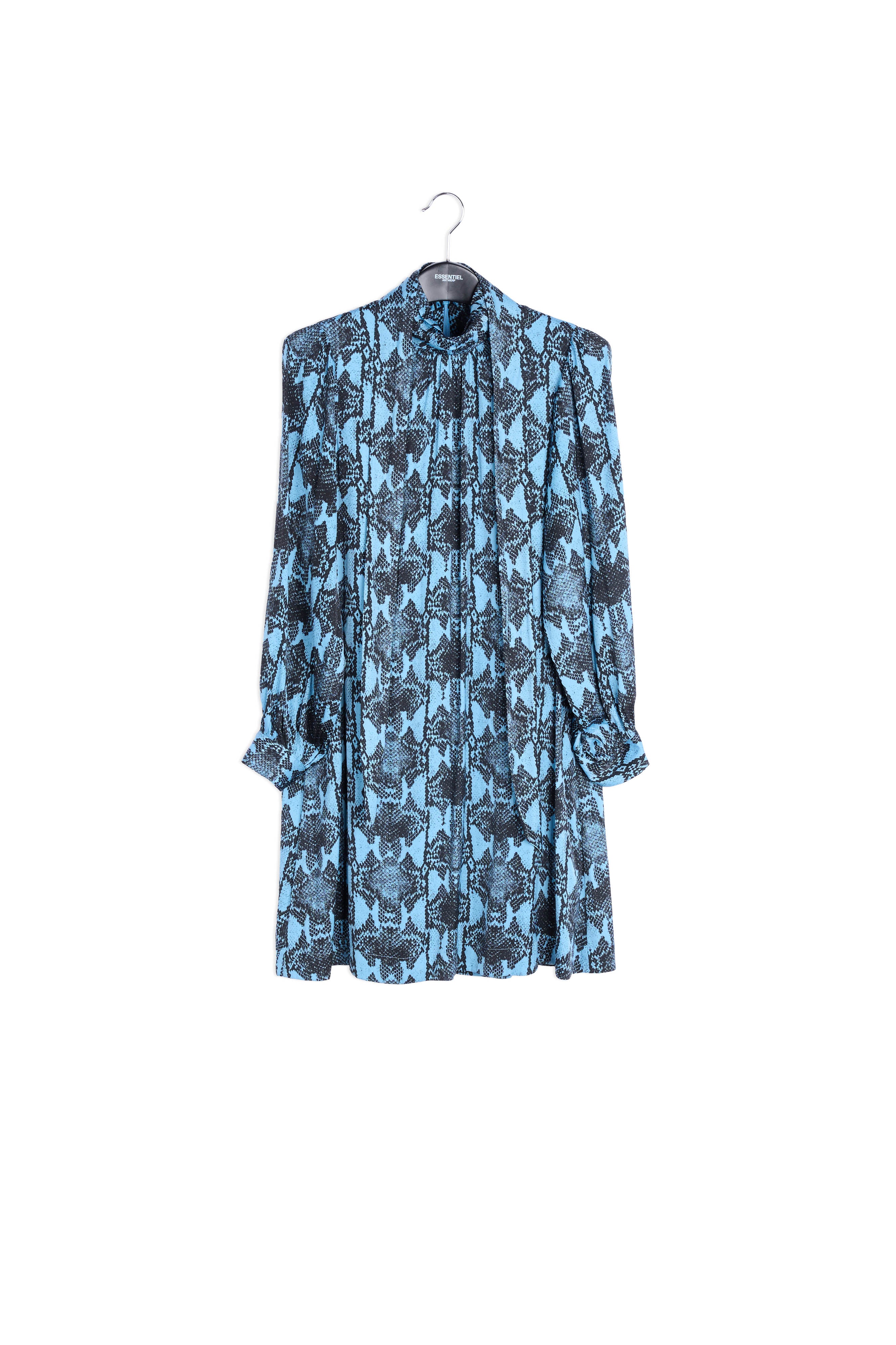 Gebroken witte mini-jurk met opstaande kraag en slangenprint RE—SSENTIEL | Essentiel second hand