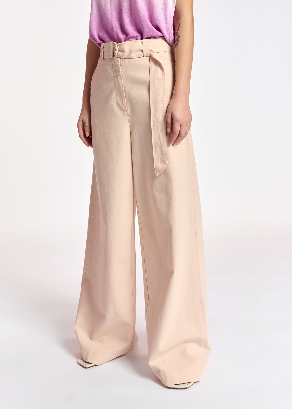 Powder pink belted high-waisted wide-leg jeans RE—SSENTIEL | Essentiel second hand
