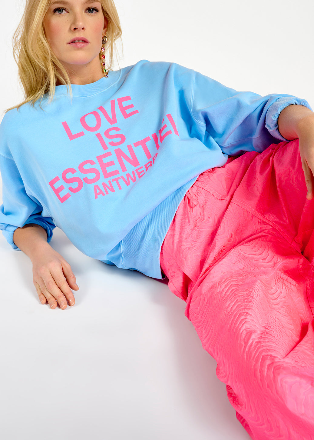 Neon pink jacquard wide-leg pants RE—SSENTIEL | Essentiel second hand