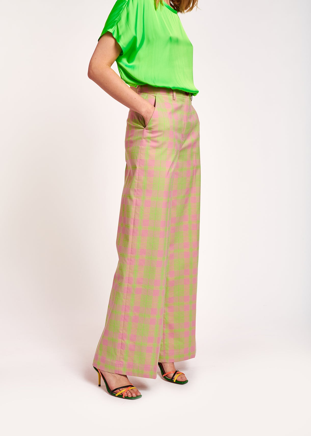 Dusty pink plaid wide-leg pants RE—SSENTIEL | Essentiel second hand