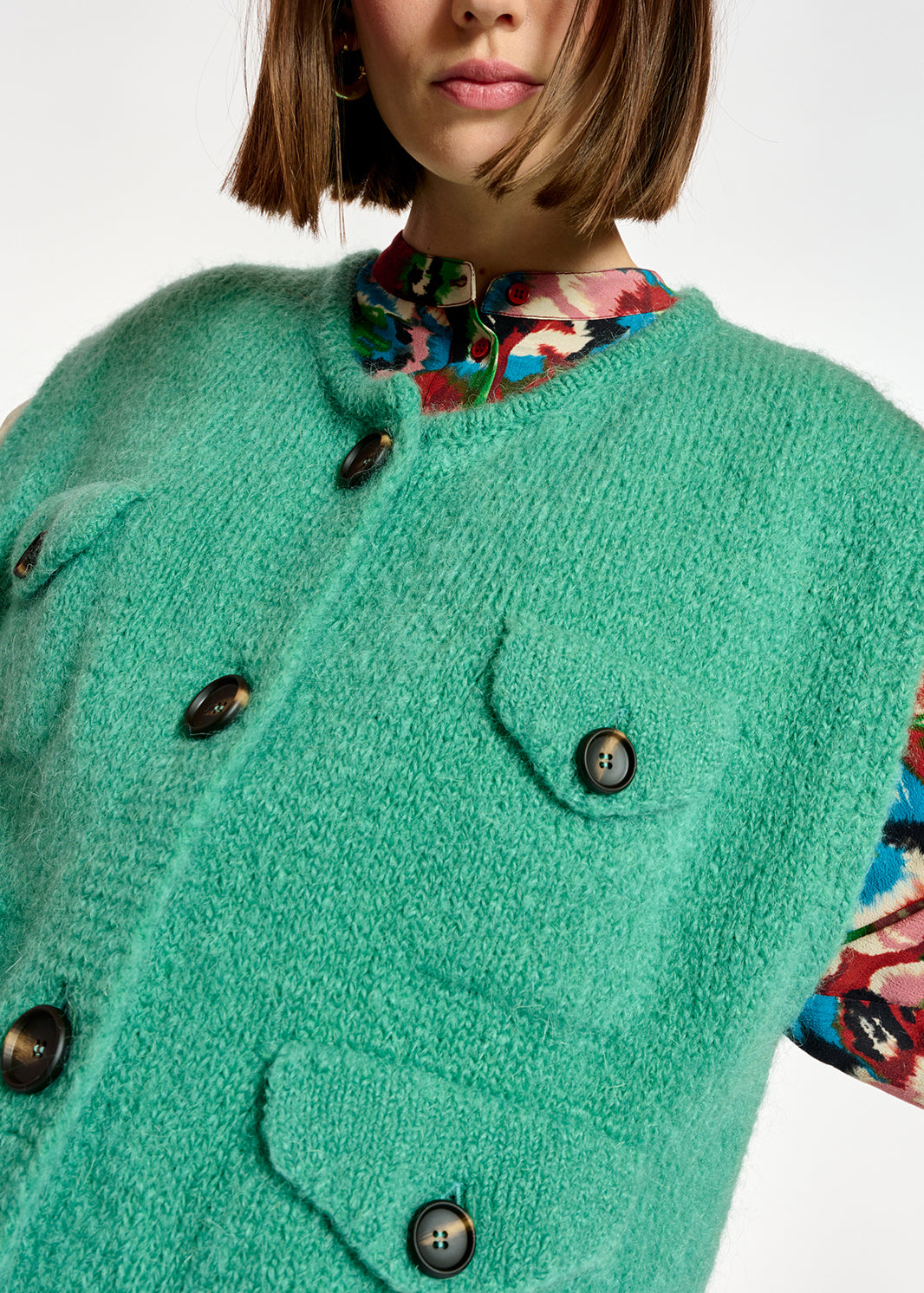 Teal sleeveless mohair-blend cardigan RE—SSENTIEL | Essentiel second hand