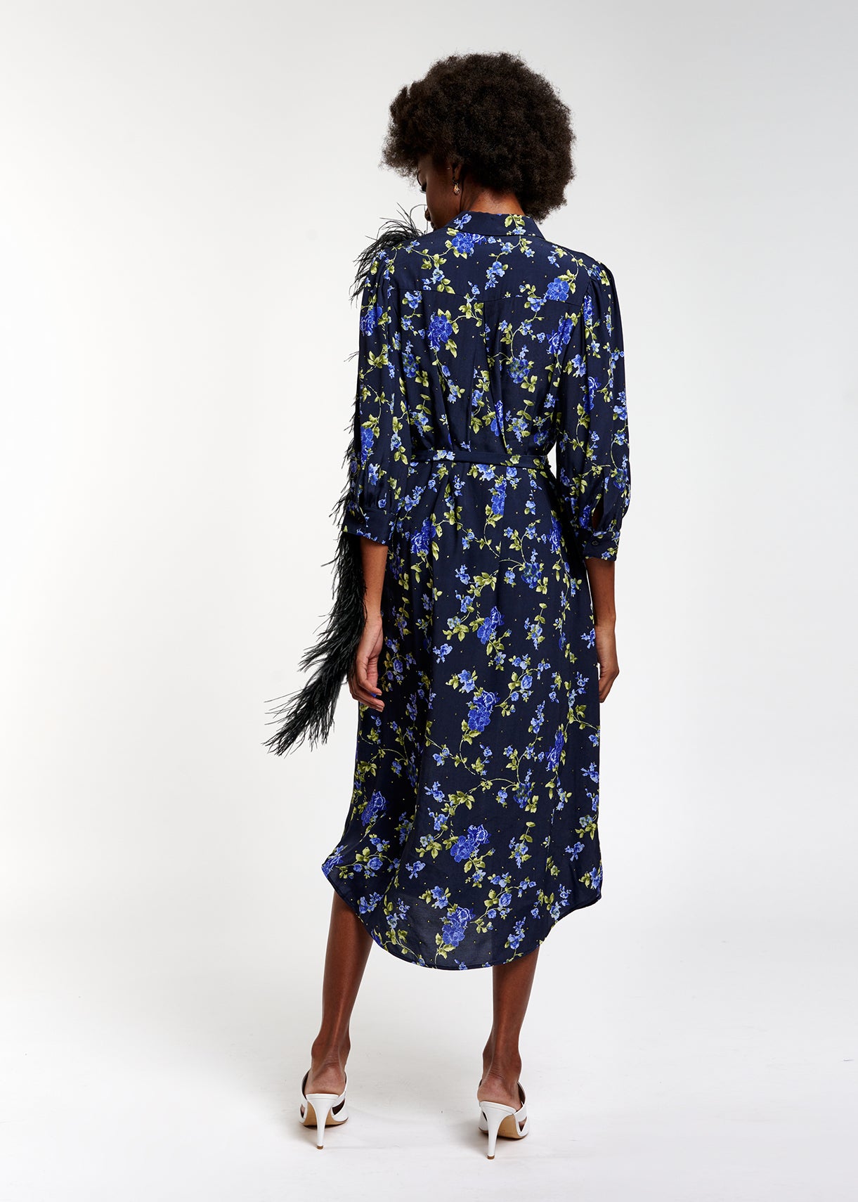 Dark blue floral print shirt dress RE—SSENTIEL | Essentiel second hand