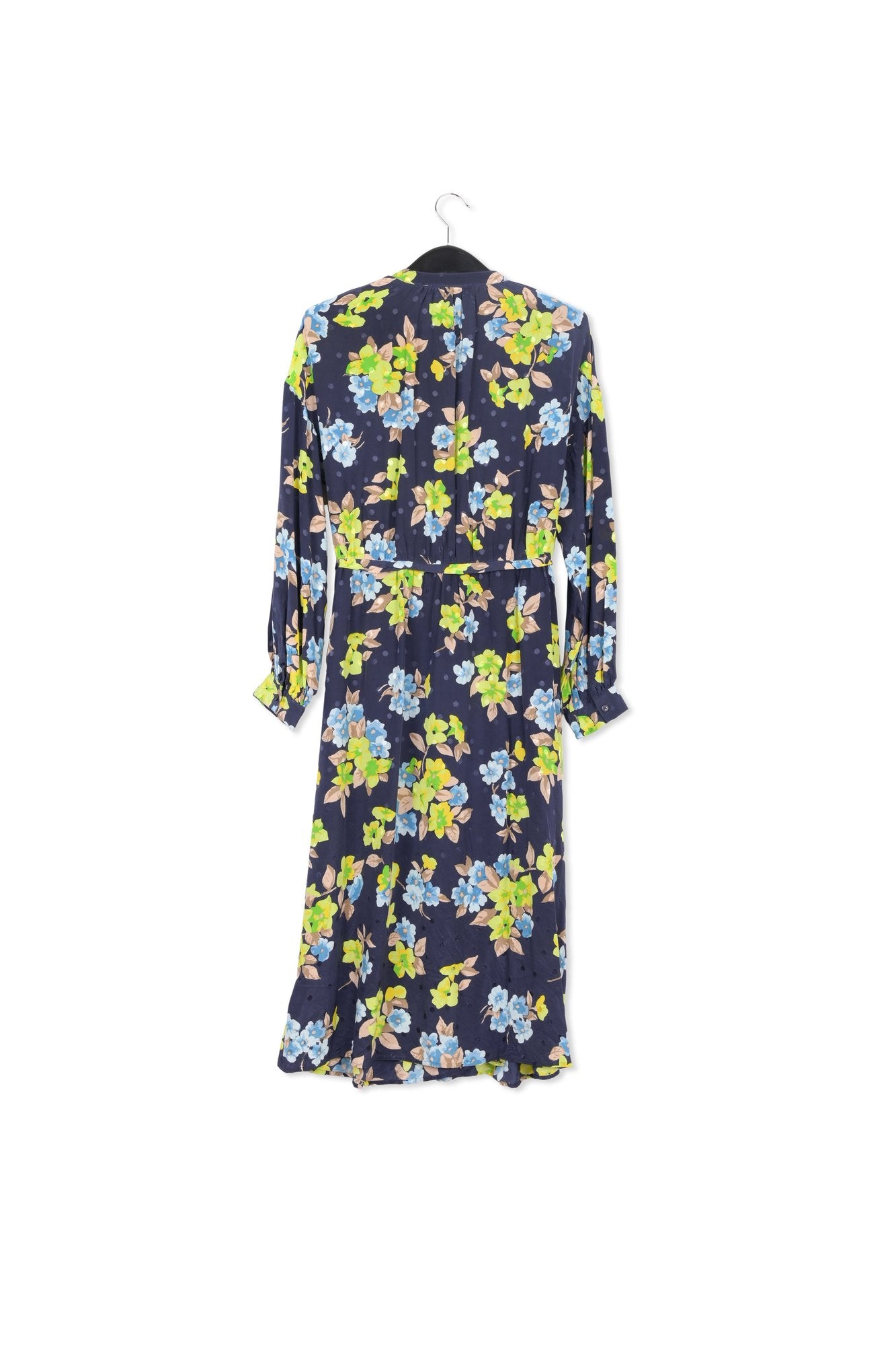 Robe chemise bleu foncé en soie à fleurs et à pois RE—SSENTIEL | Essentiel second hand