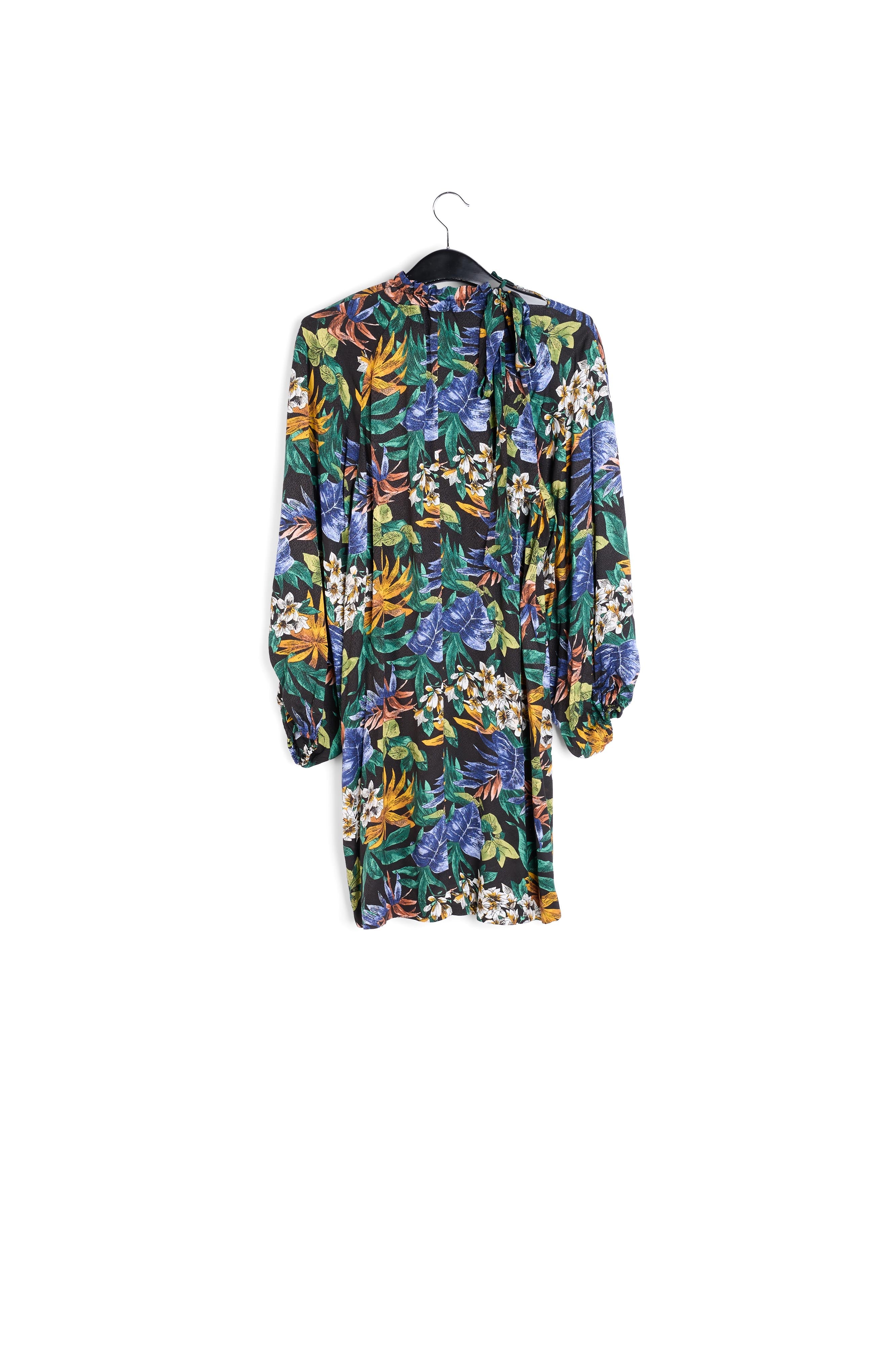 Black floral-print mini dress with pussy-bow RE—SSENTIEL | Essentiel second hand