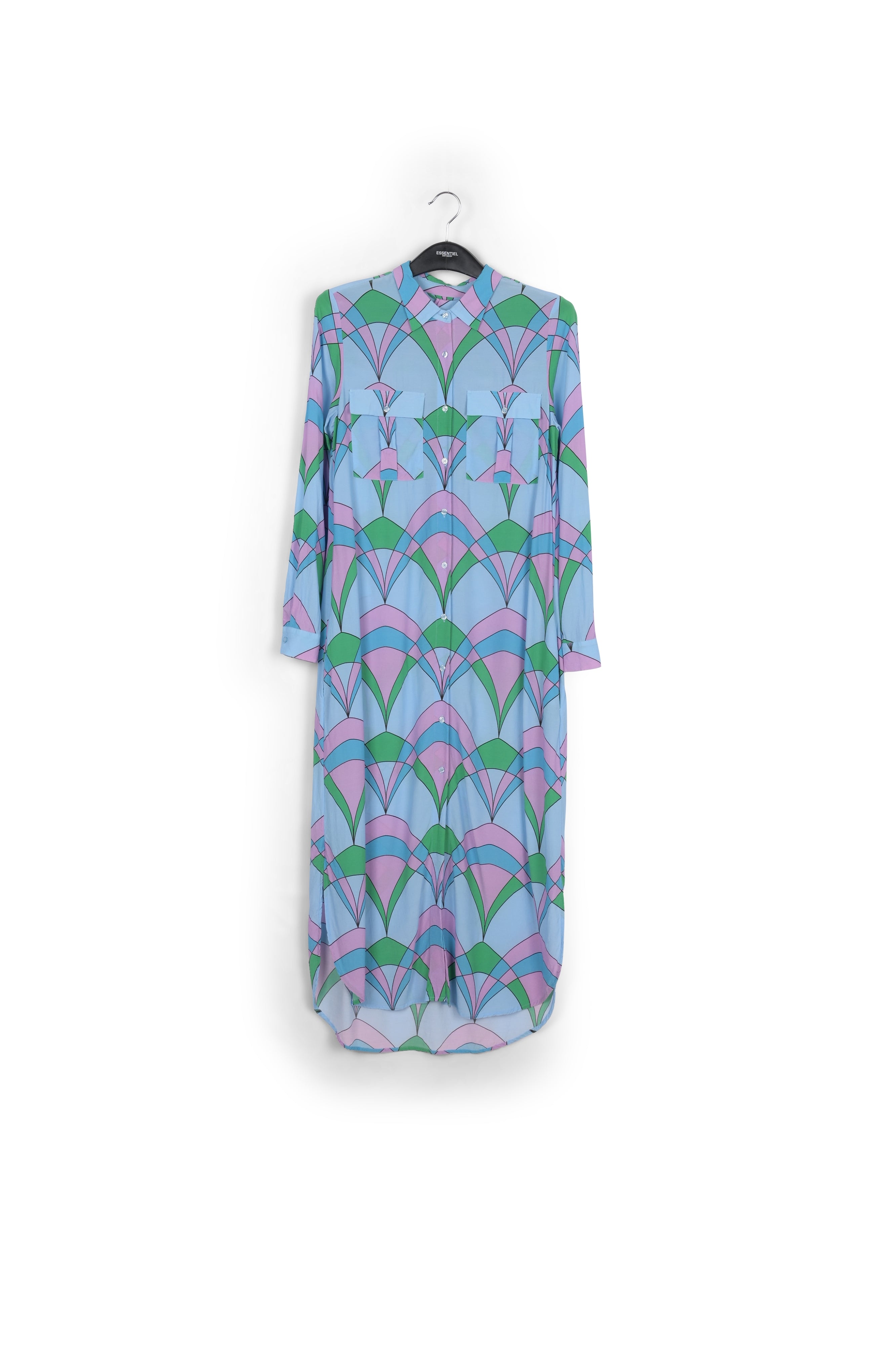 Light blue graphic print shirt dress RE—SSENTIEL | Essentiel second hand