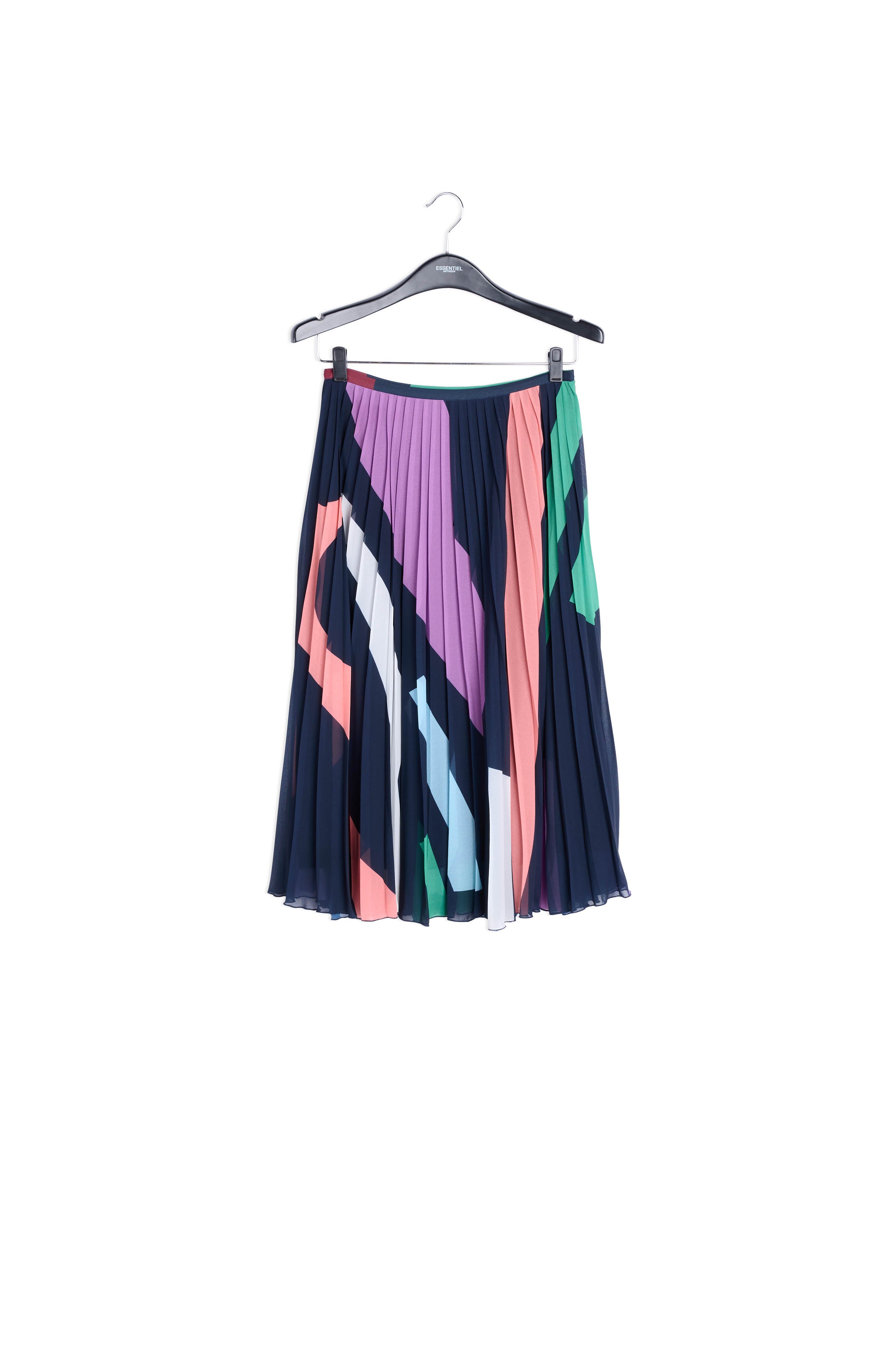 Dark blue graphic print plissé midi skirt RE—SSENTIEL | Essentiel second hand