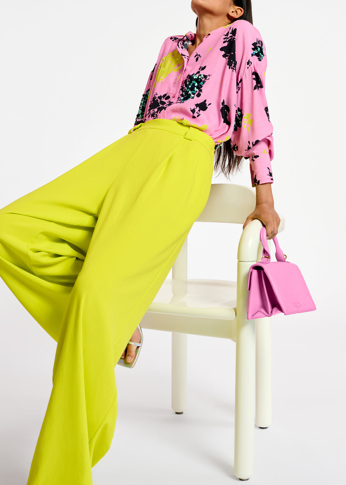 Pink, black and yellow floral print shirt RE—SSENTIEL | Essentiel second hand