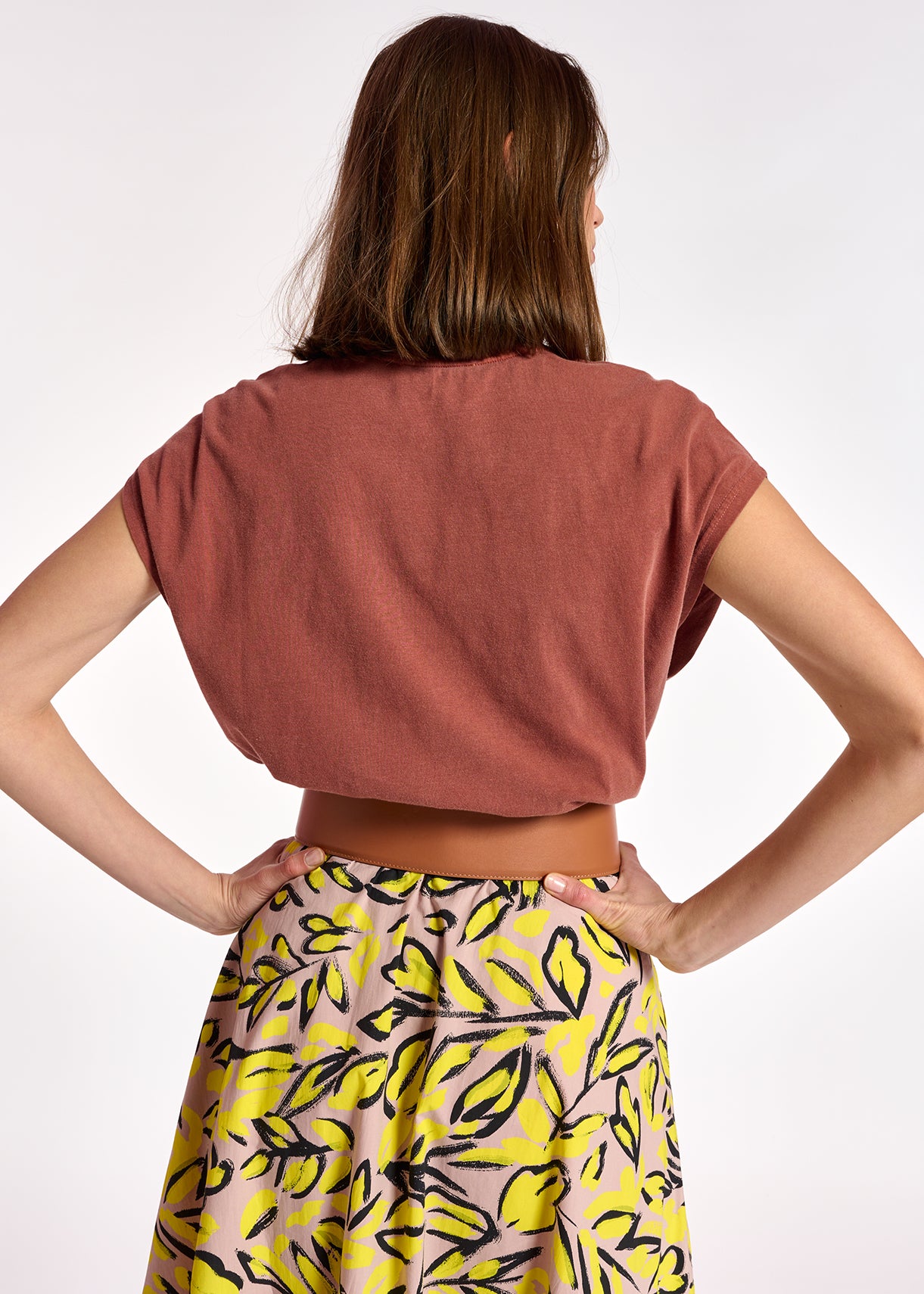 Brown cap-sleeve organic cotton t-shirt RE—SSENTIEL | Essentiel second hand