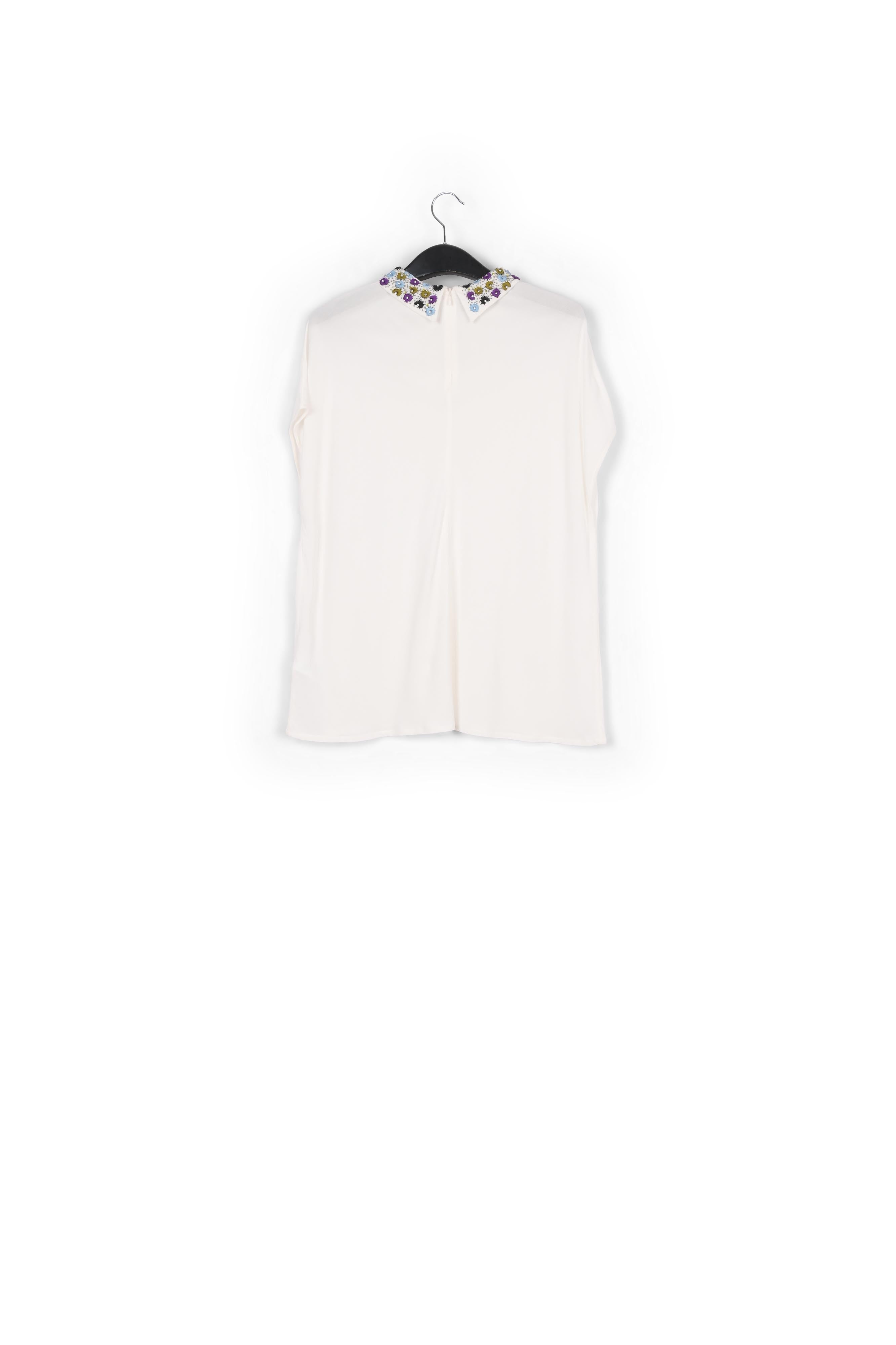 White short-sleeved top with rhinestone-embellished collar RE—SSENTIEL | Essentiel second hand