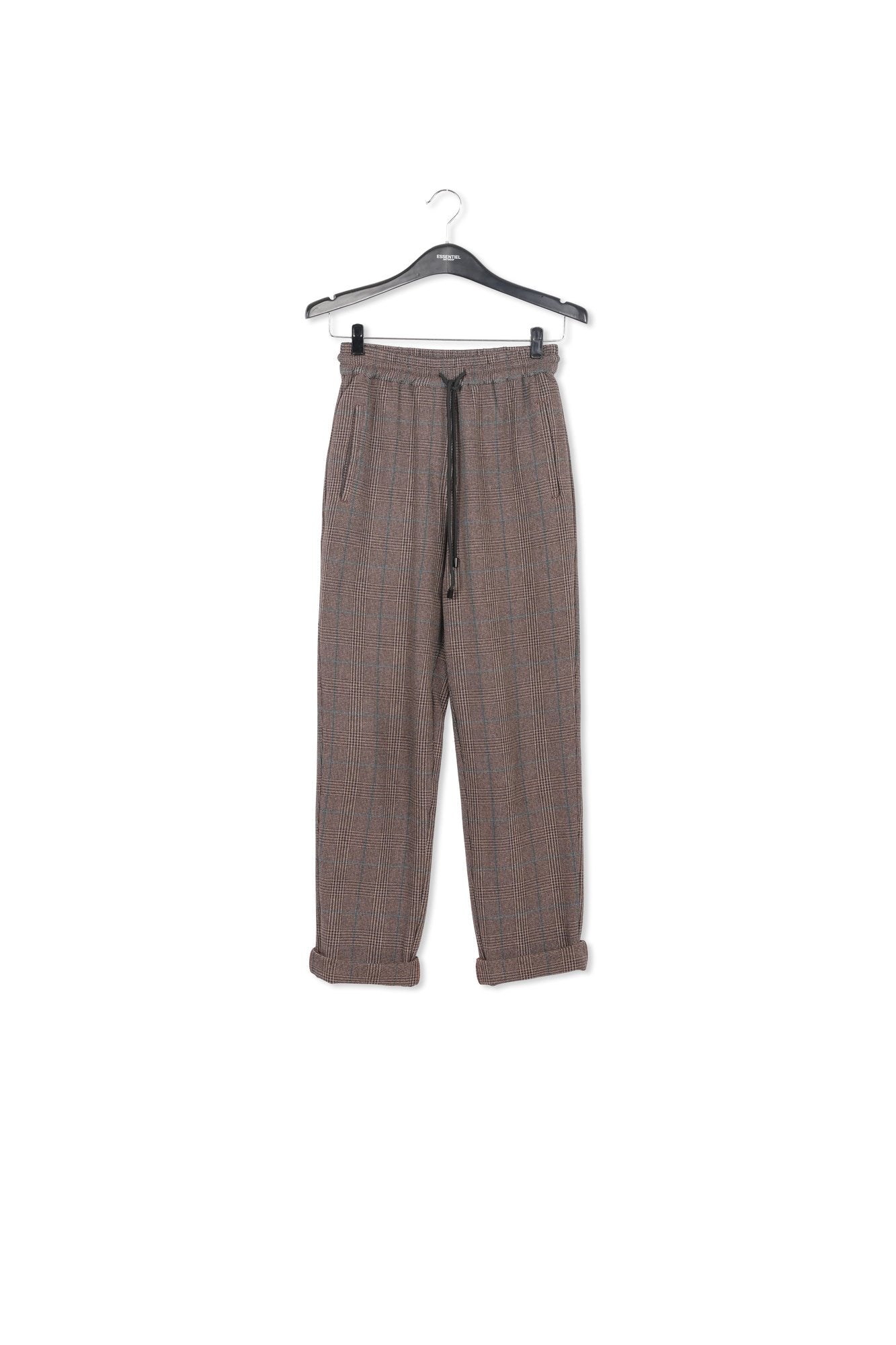 Brown pants with black and blue check motif RE—SSENTIEL | Essentiel second hand