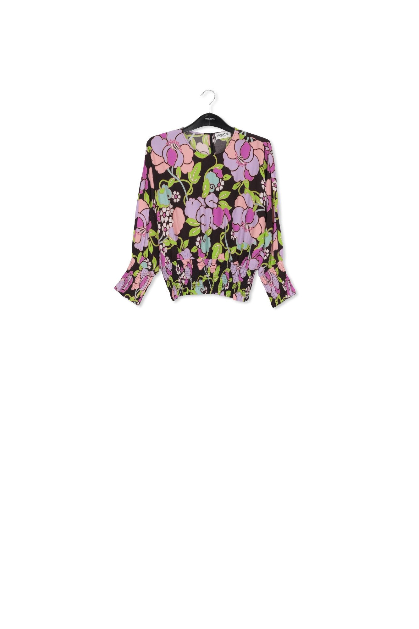 Black smocked top with floral print RE—SSENTIEL | Essentiel second hand