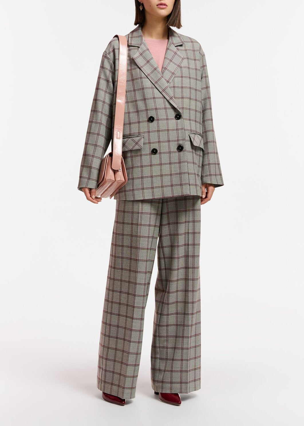 Grey windowpane check double-breasted blazer RE—SSENTIEL | Essentiel second hand