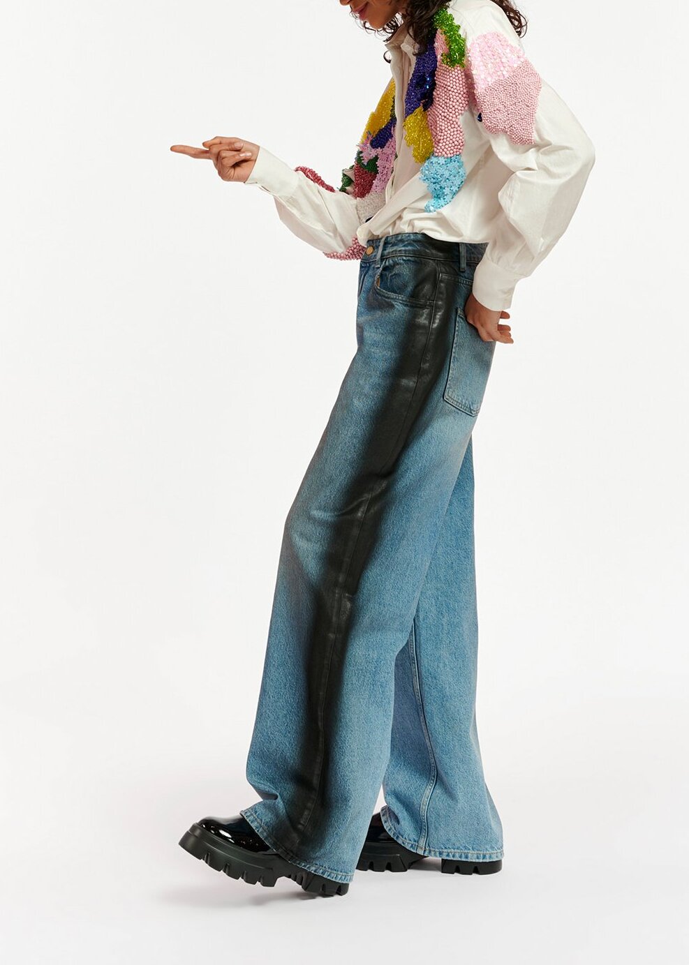 Spray-painted straight-leg blue jeans RE—SSENTIEL | Essentiel second hand