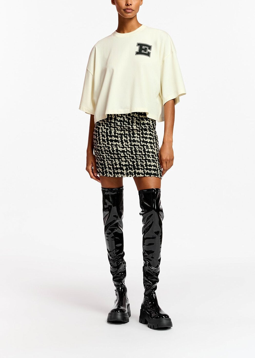 Black and off-white wool-blend tweed mini skirt RE—SSENTIEL | Essentiel second hand