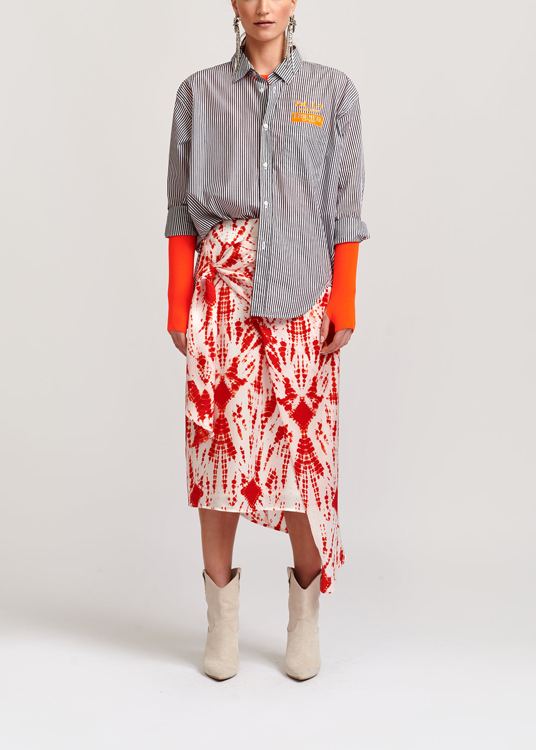 Grey and off-white striped cotton shirt RE—SSENTIEL | Essentiel second hand