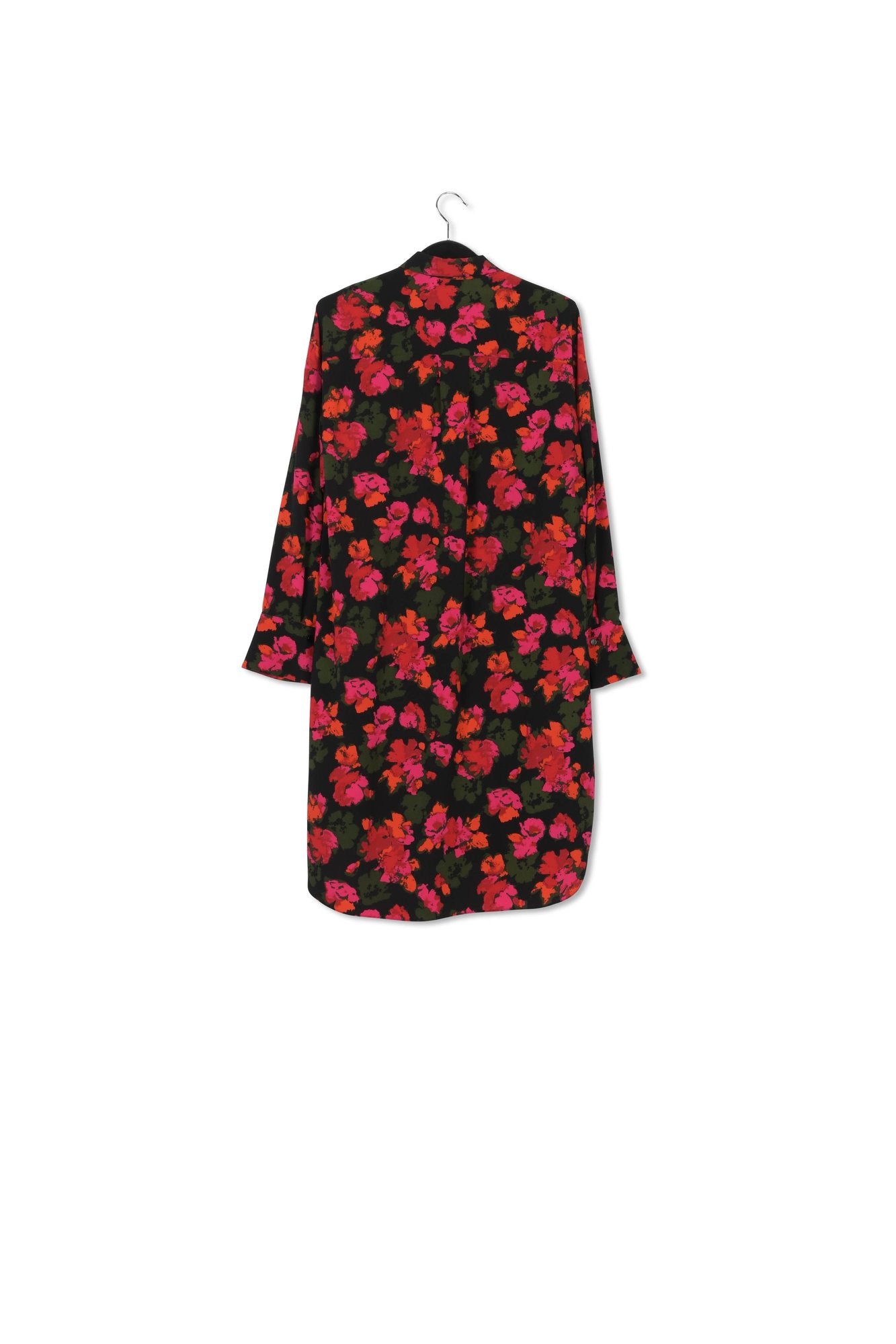 Black and red floral print midi shirt dress RE—SSENTIEL | Essentiel second hand