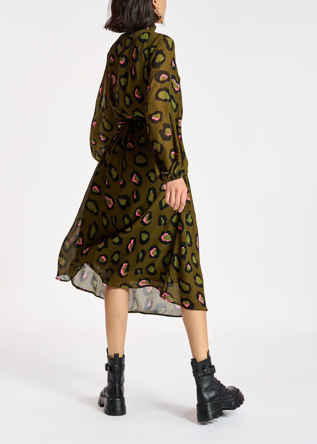 Khaki leopard-print midi-length dress RE—SSENTIEL | Essentiel second hand