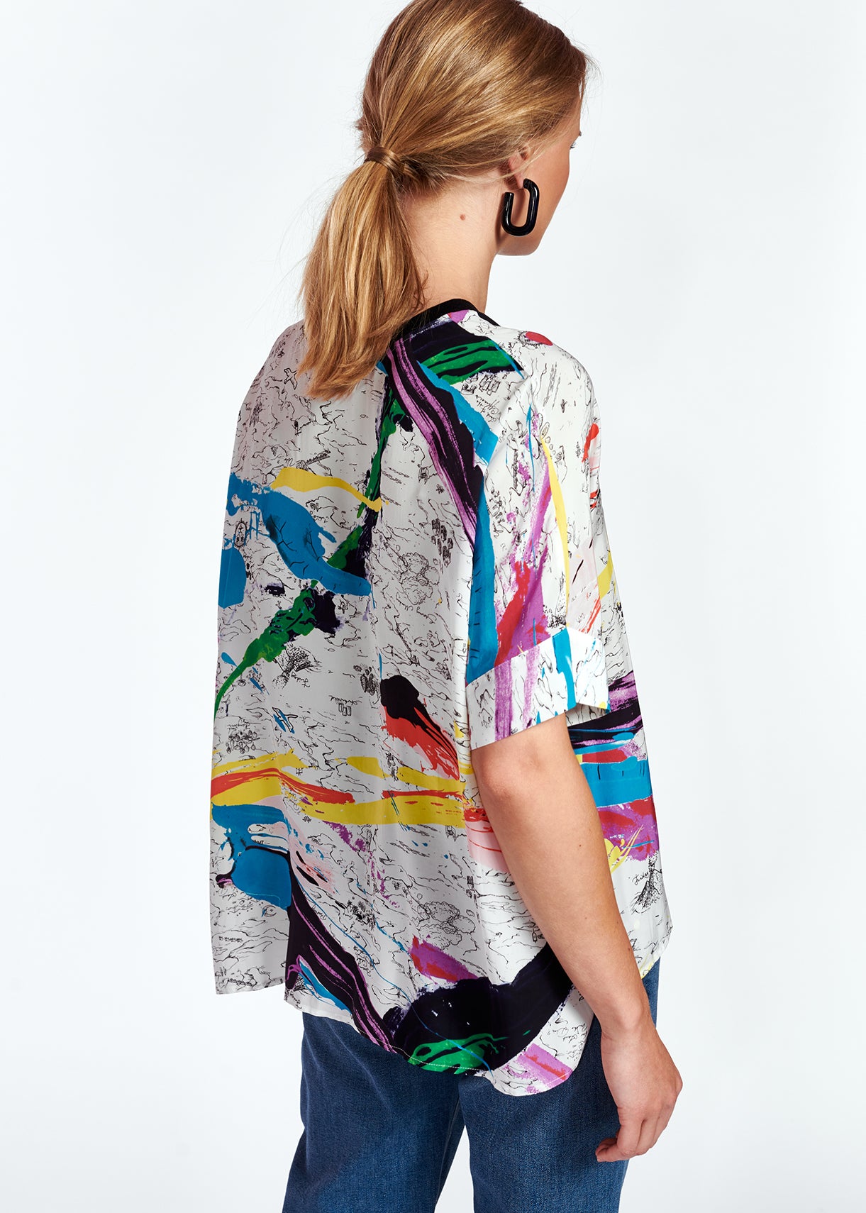 Off-white boxy top with colorful splatters RE—SSENTIEL | Essentiel second hand