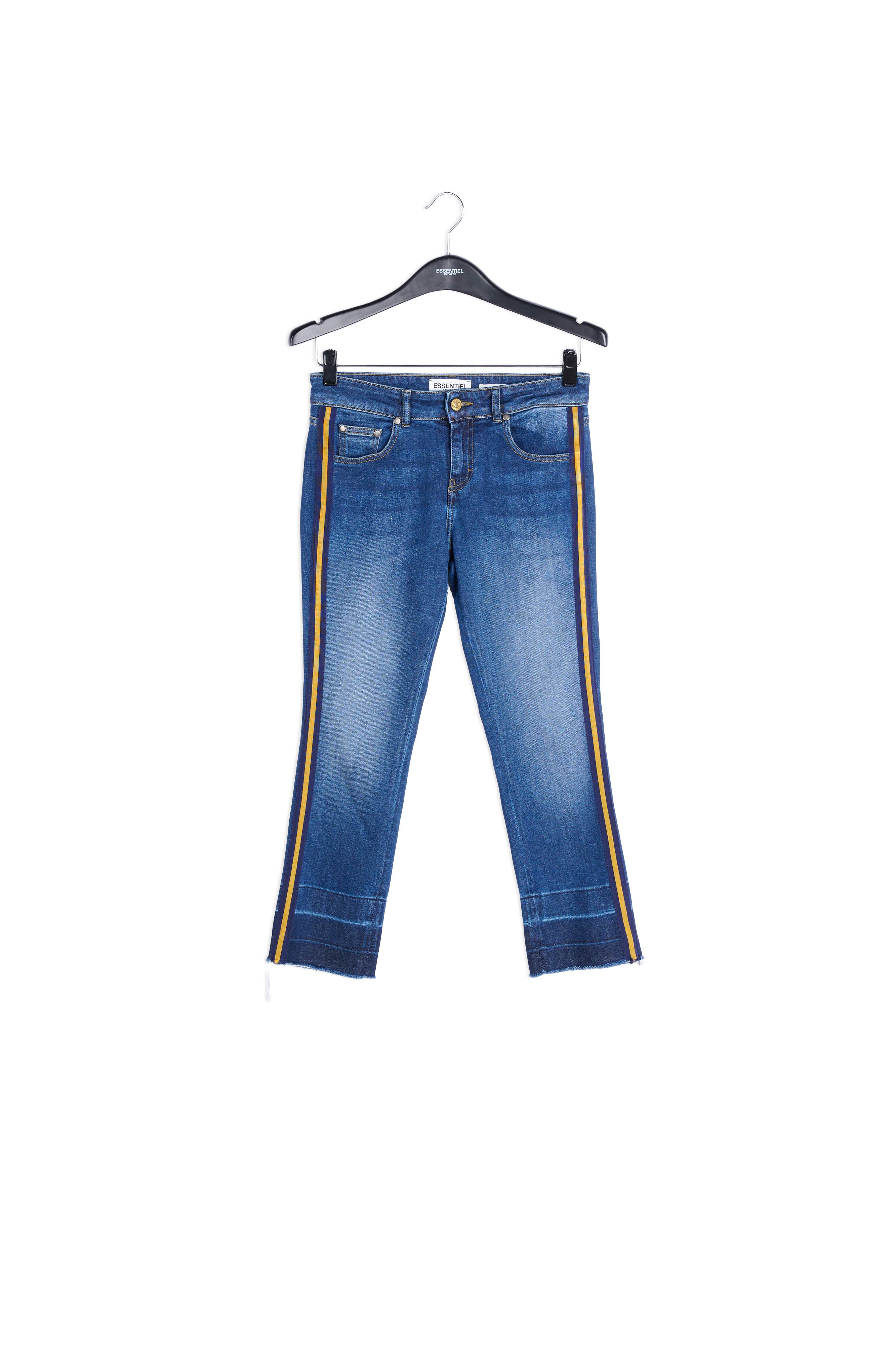Blauwe slim jeans met gele zijstreep RE—SSENTIEL | Essentiel second hand