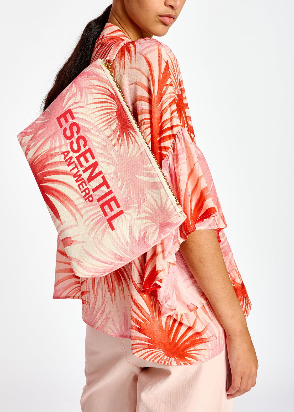 Top à  volants orange imprimé de feuilles de palmier RE—SSENTIEL | Essentiel second hand