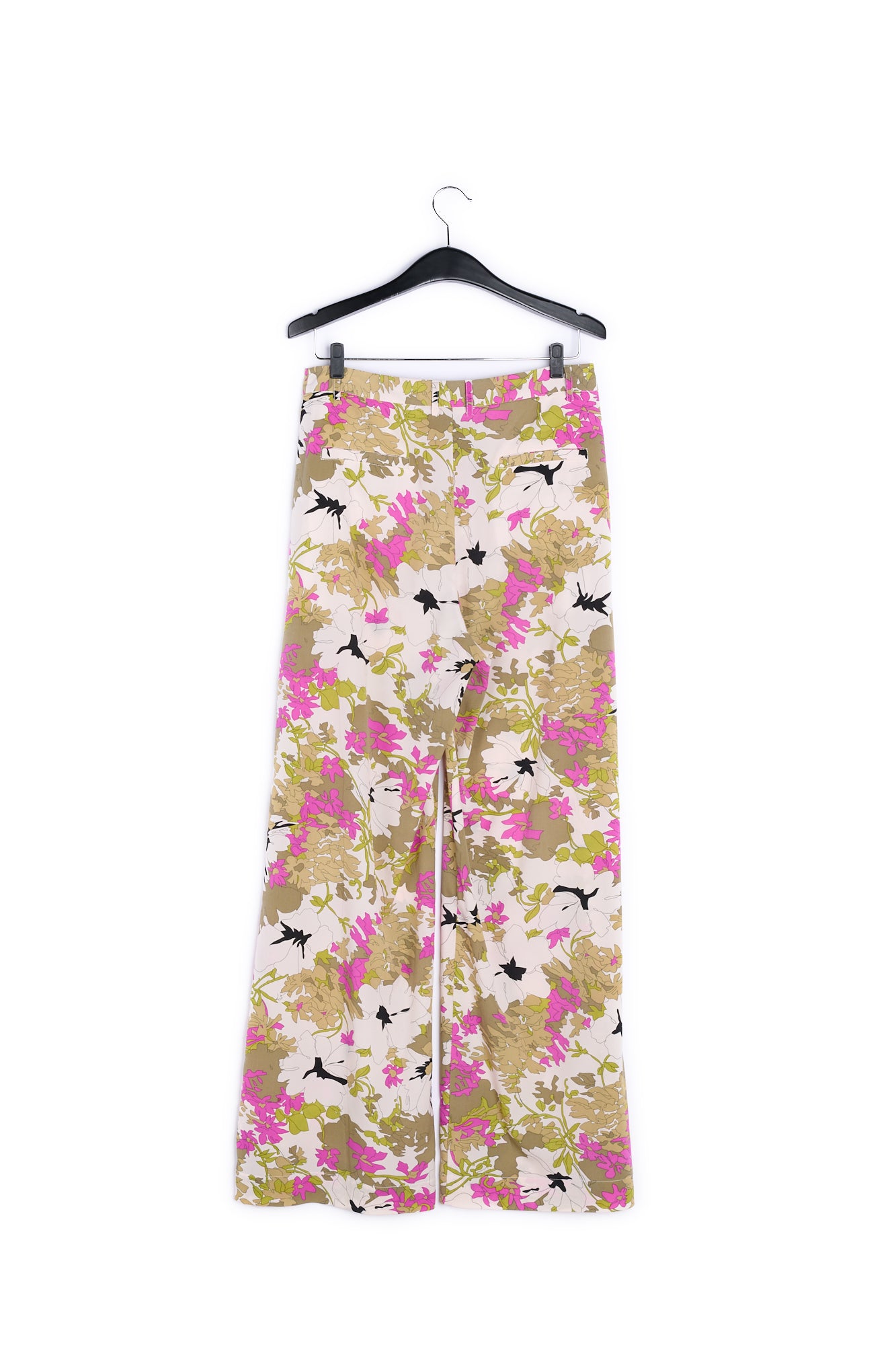 Khaki green, white and pink floral wide-leg pants RE—SSENTIEL | Essentiel second hand