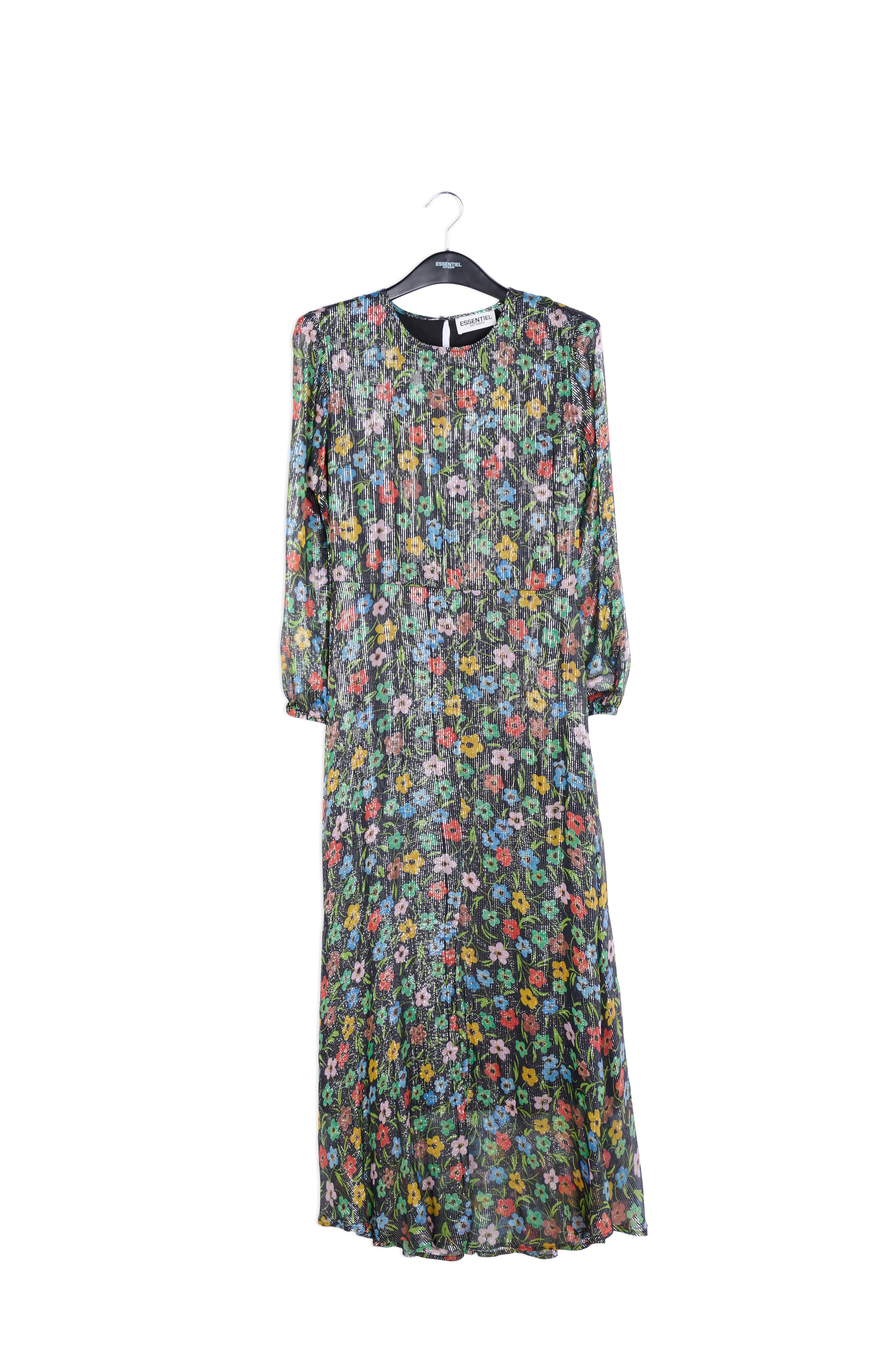 Black floral print midi dress with shiny thread RE—SSENTIEL | Essentiel second hand