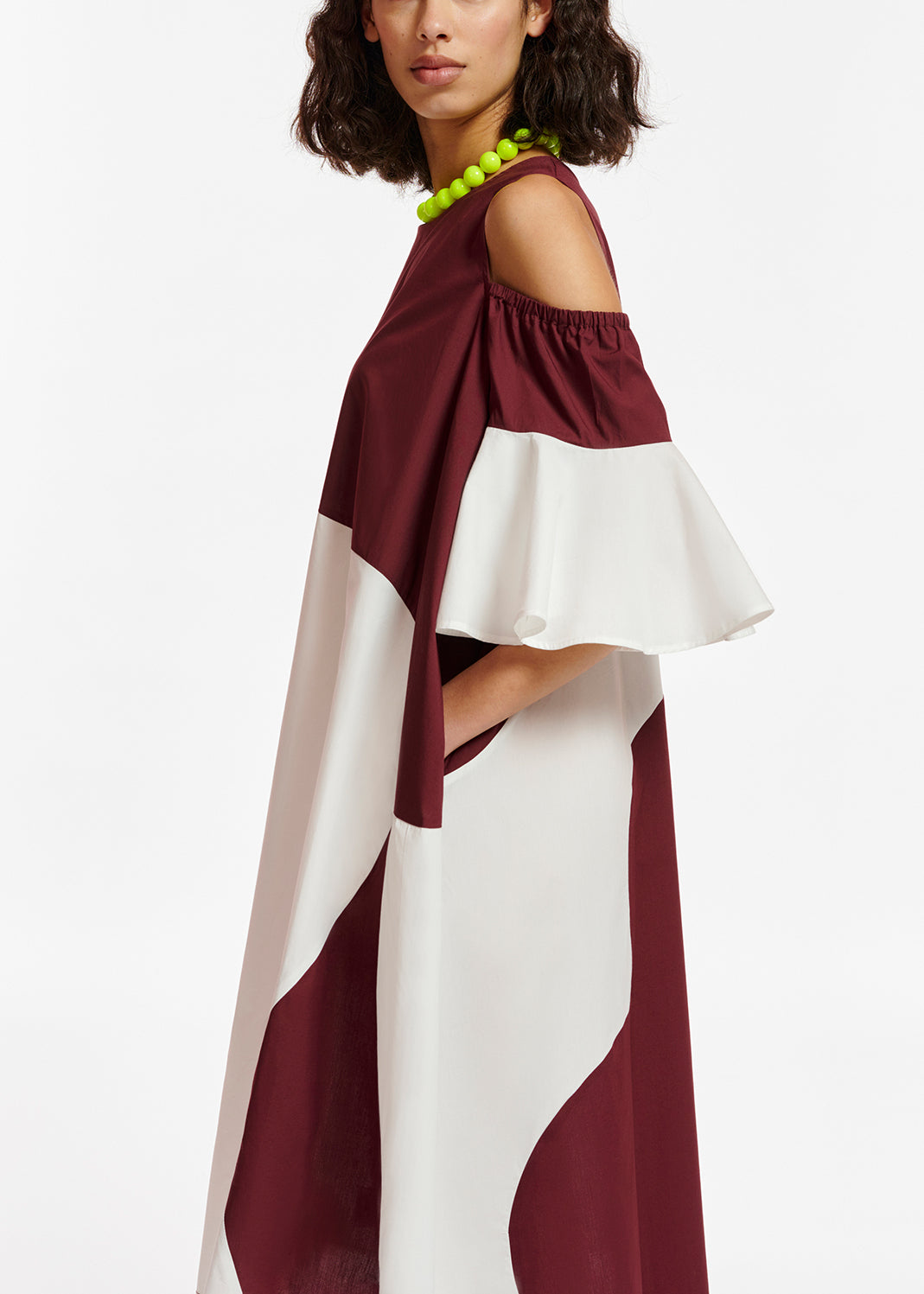Burgundy and white cotton knee-length dress RE—SSENTIEL | Essentiel second hand