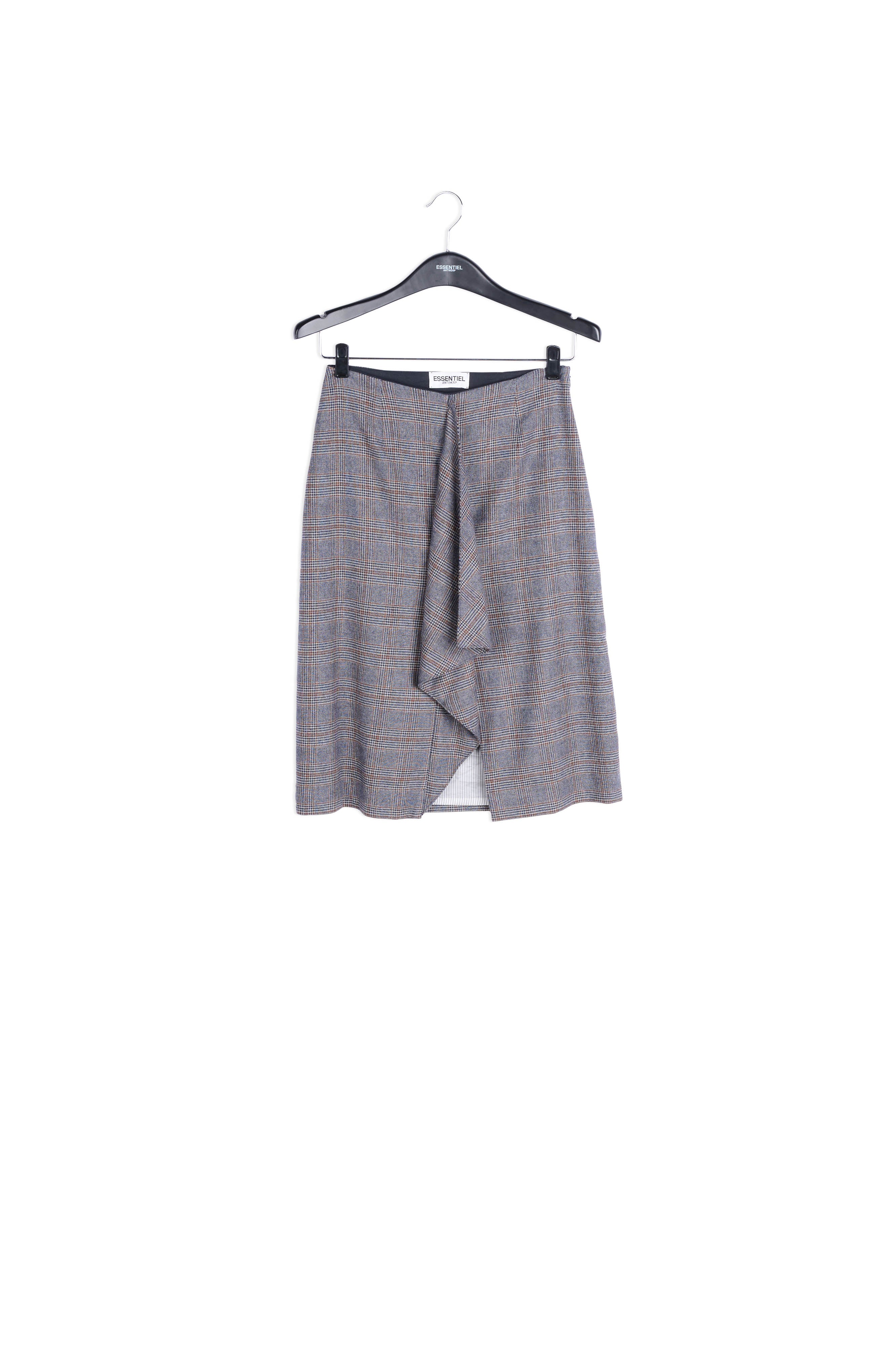 Grey checked knee skirt with flounce and slit RE—SSENTIEL | Essentiel second hand