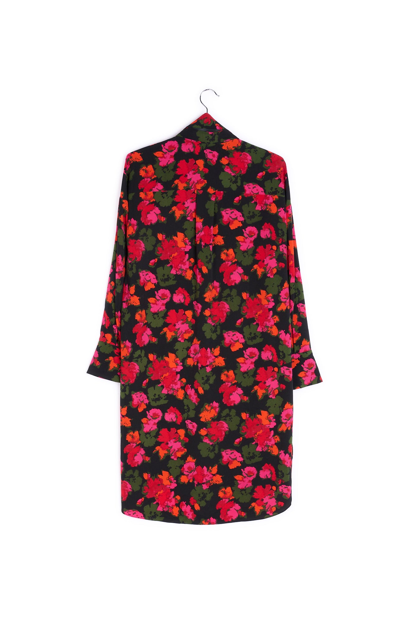 Black and red floral print midi shirt dress RE—SSENTIEL | Essentiel second hand