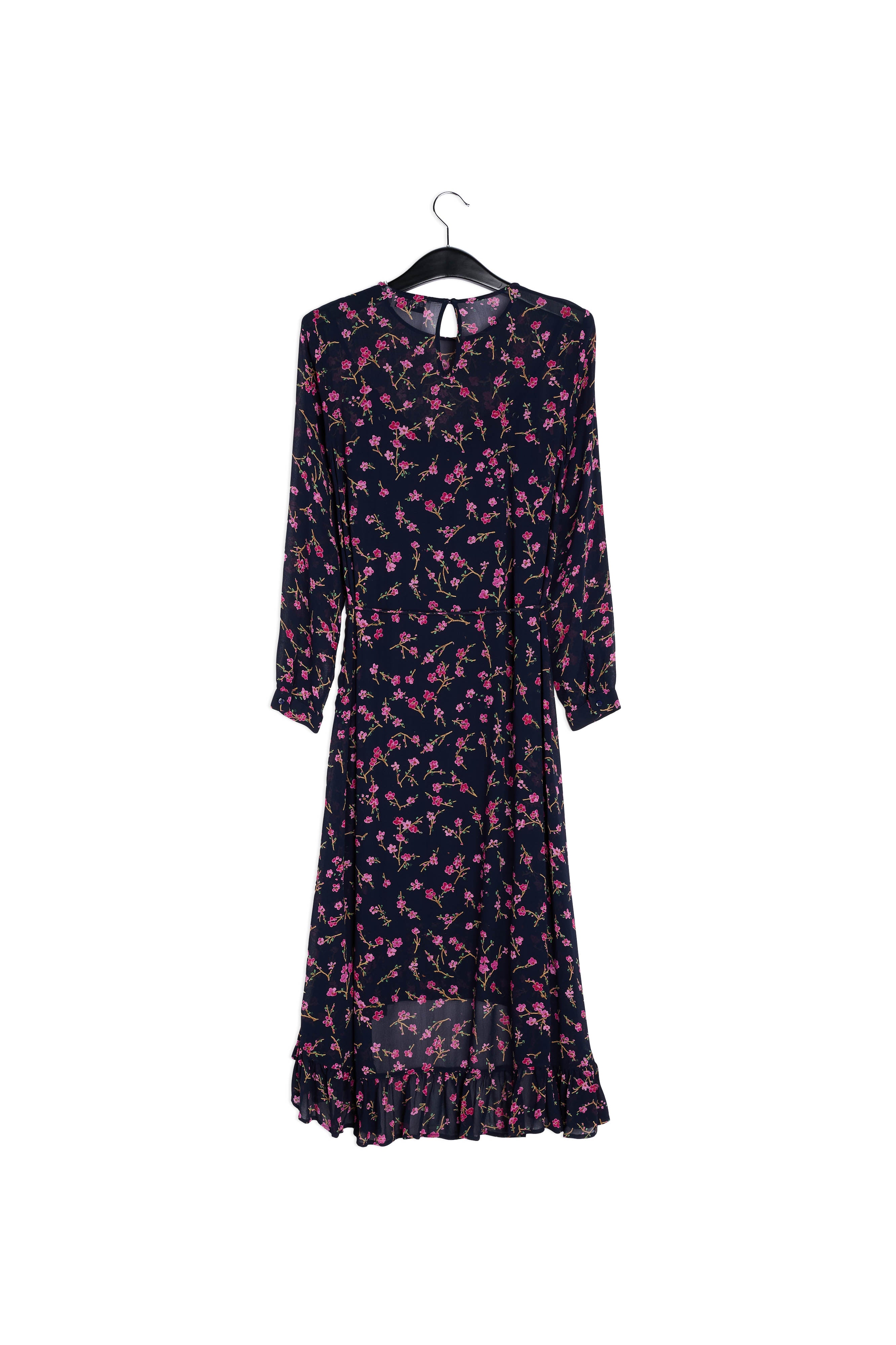 Robe a mi-longue à fleurs sur fond bleu foncé RE—SSENTIEL | Essentiel second hand