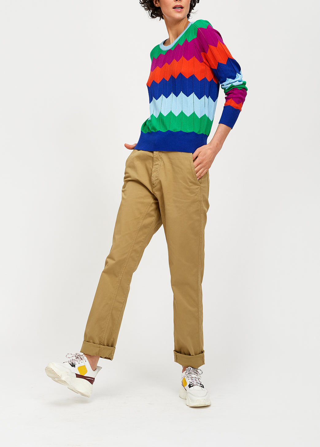 Bright multicolored zigzag pattern knitted jumper RE—SSENTIEL | Essentiel second hand