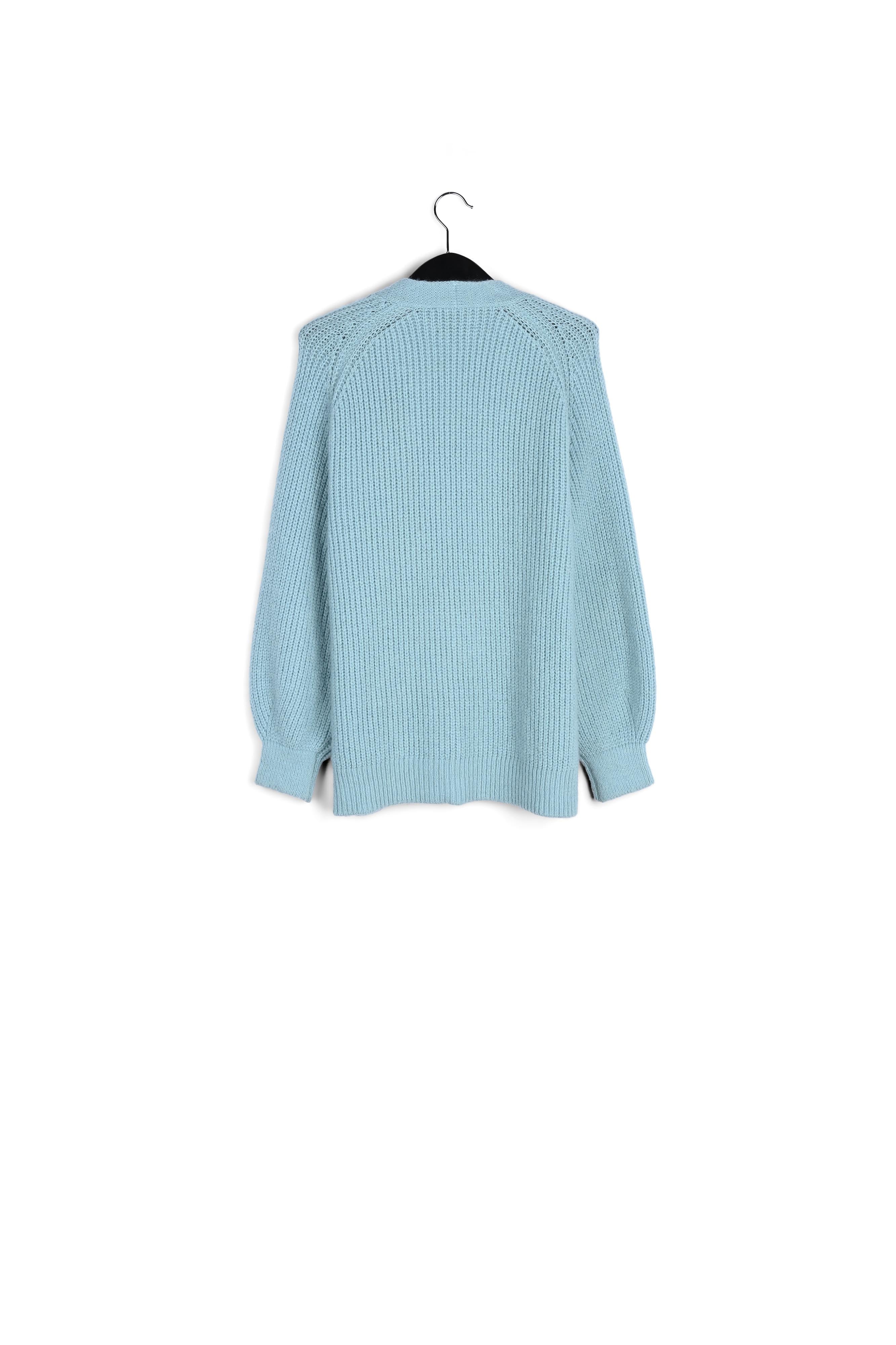 Pastel blue ribbed v-neck cardigan RE—SSENTIEL | Essentiel second hand