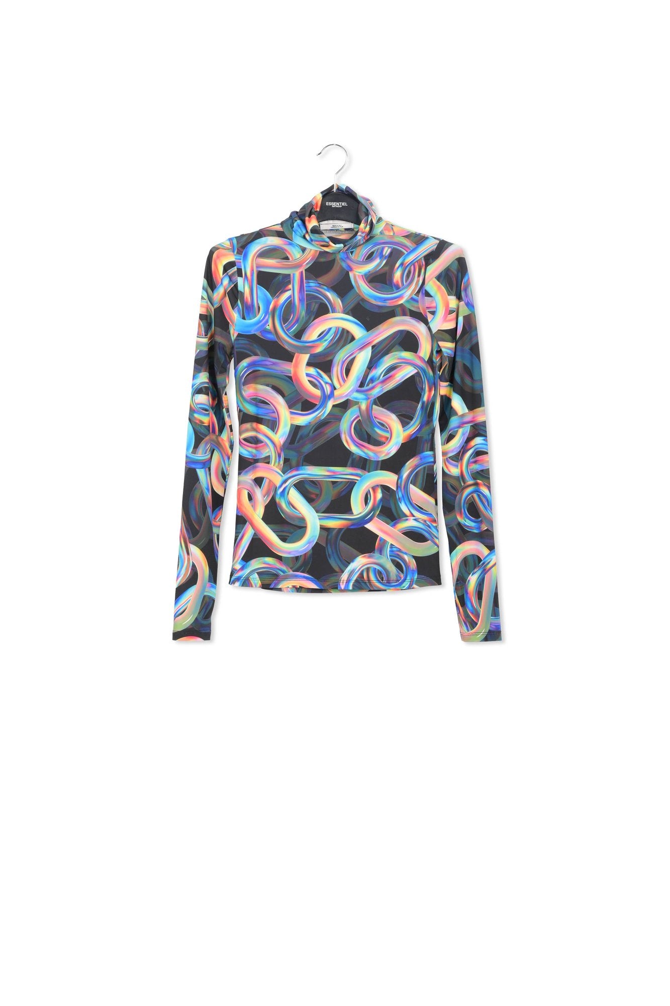 Black abstract-print turtleneck top RE—SSENTIEL | Essentiel second hand