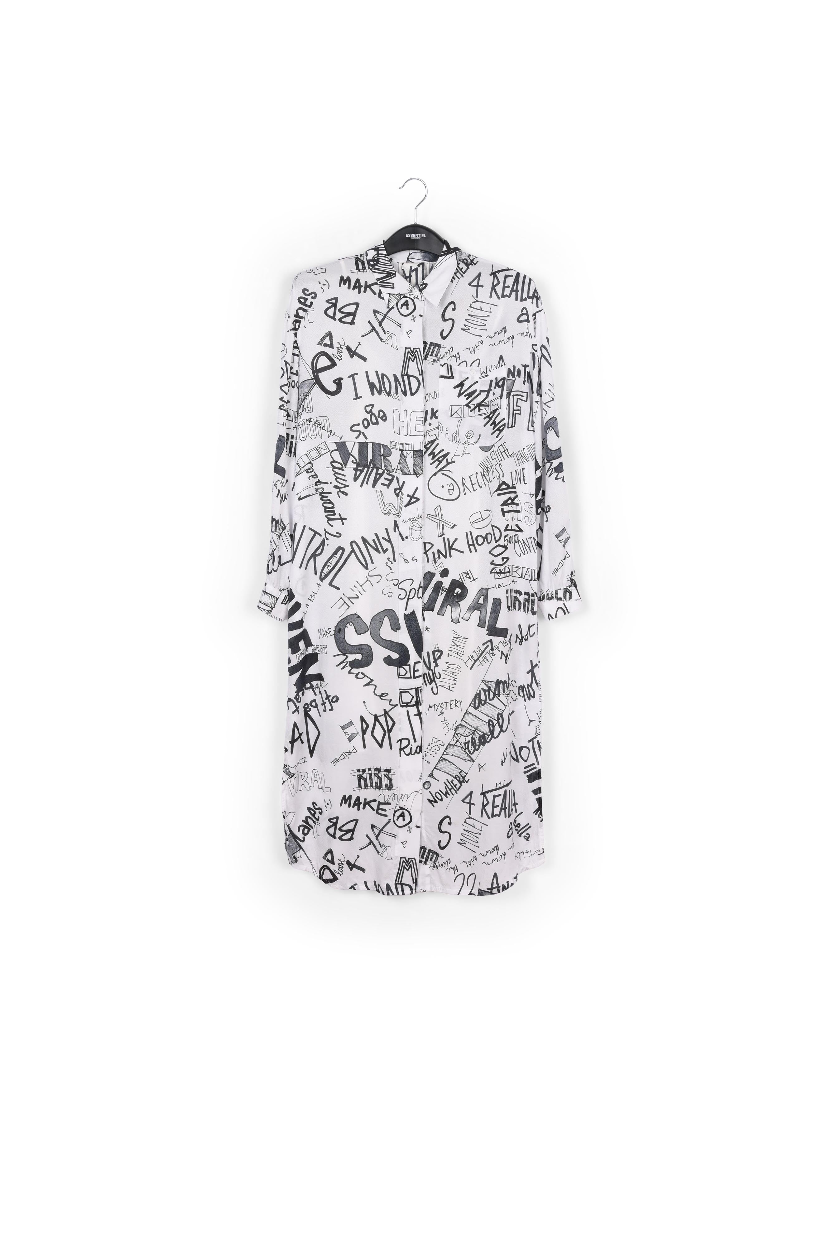 Off-white and black graffiti-print shirt dress RE—SSENTIEL | Essentiel second hand