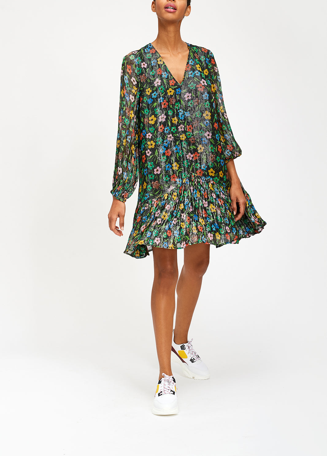 Black floral print dress with flared hem RE—SSENTIEL | Essentiel second hand