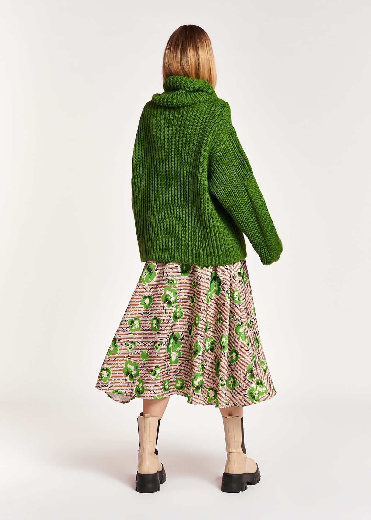 Stripe and green floral print A-line skirt RE—SSENTIEL | Essentiel second hand