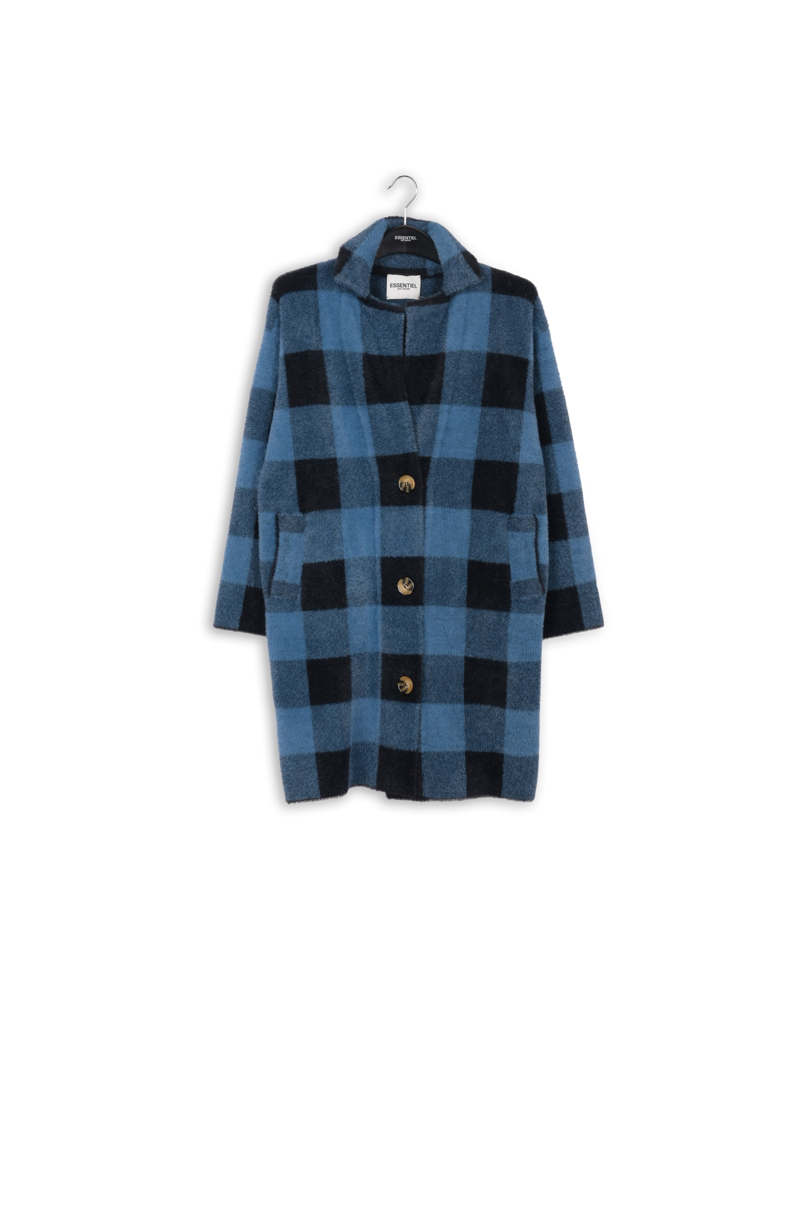 Manteau tricoté à carreaux noirs et marron RE—SSENTIEL | Essentiel second hand