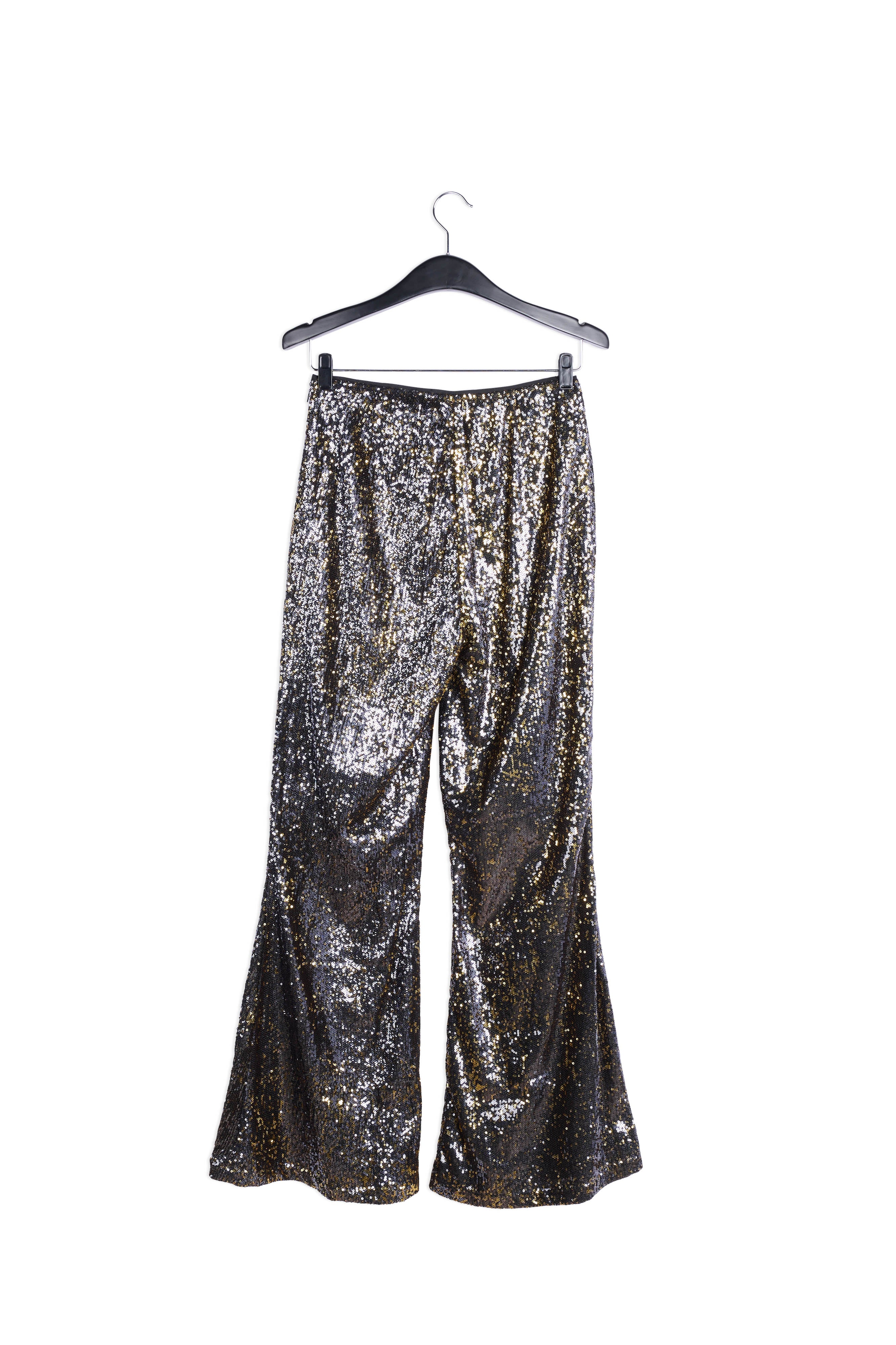 Pantalon aux jambes évasées à paillettes noires et dorées RE—SSENTIEL | Essentiel second hand