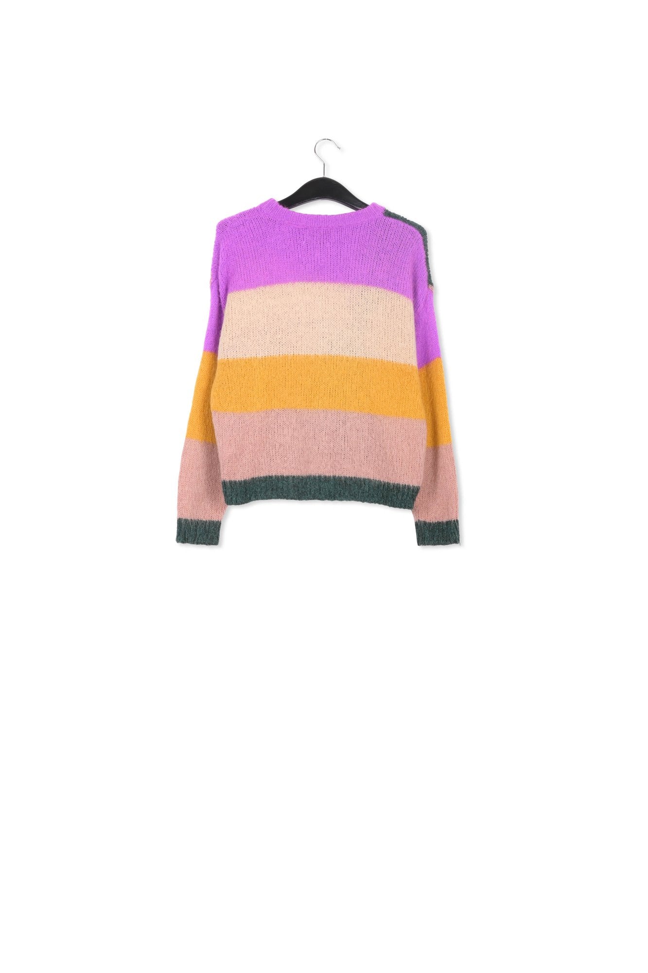 Pull en tricot intarsia pourpre, vert foncé et rose vintage RE—SSENTIEL | Essentiel second hand