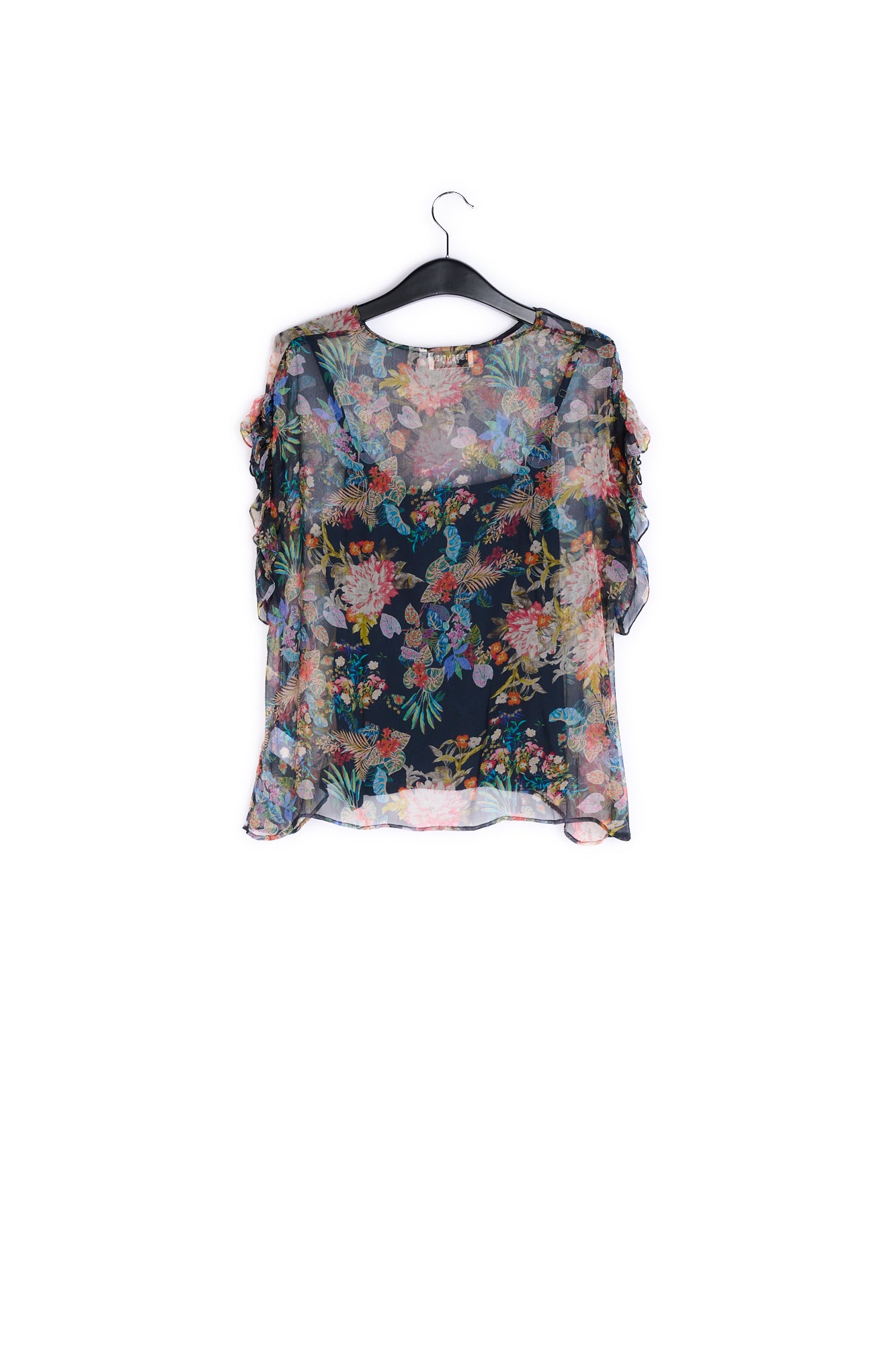 Dark blue top with flounced sleeves RE—SSENTIEL | Essentiel second hand