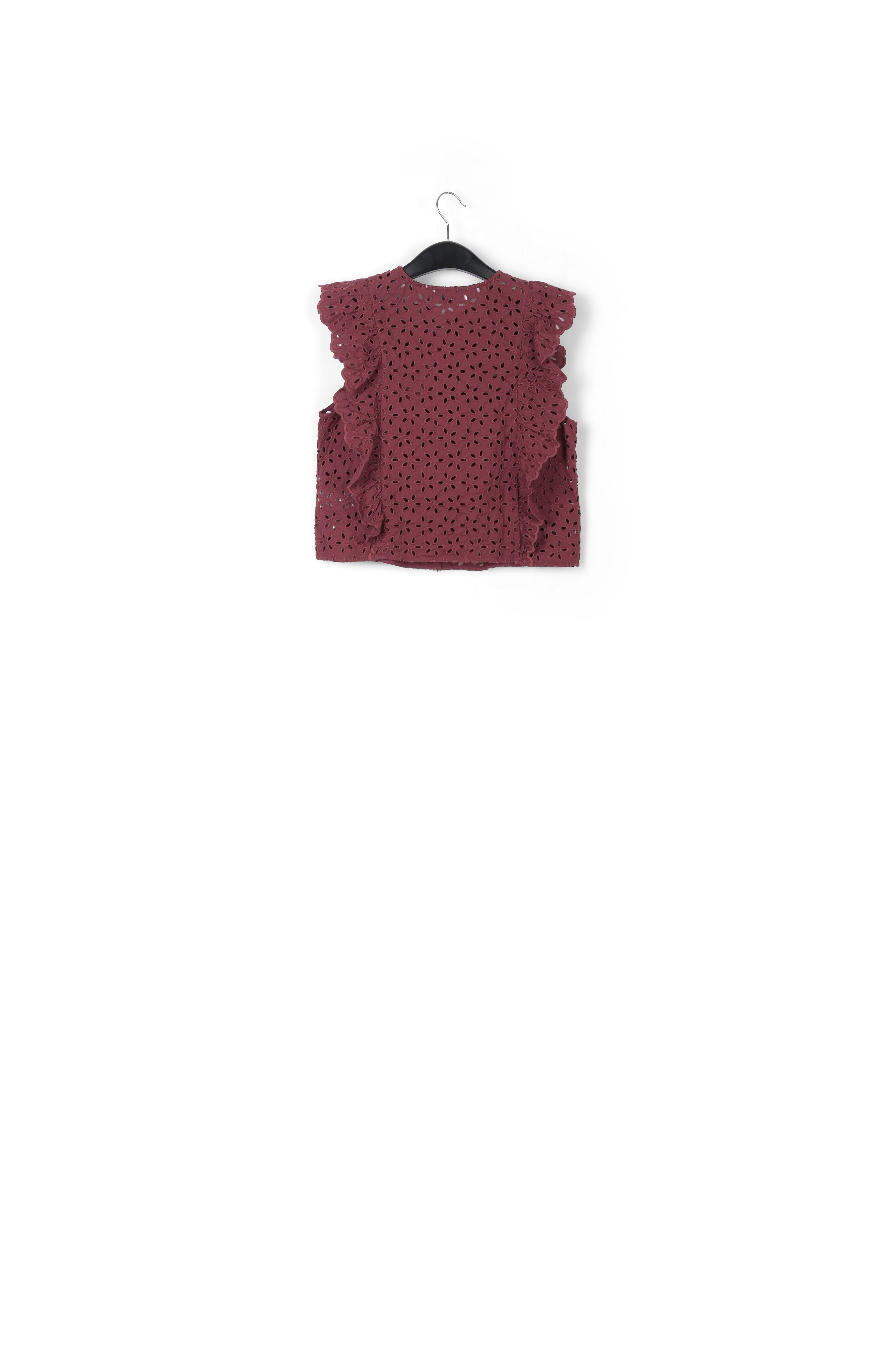 Burgundy broderie anglaise cotton top RE—SSENTIEL | Essentiel second hand