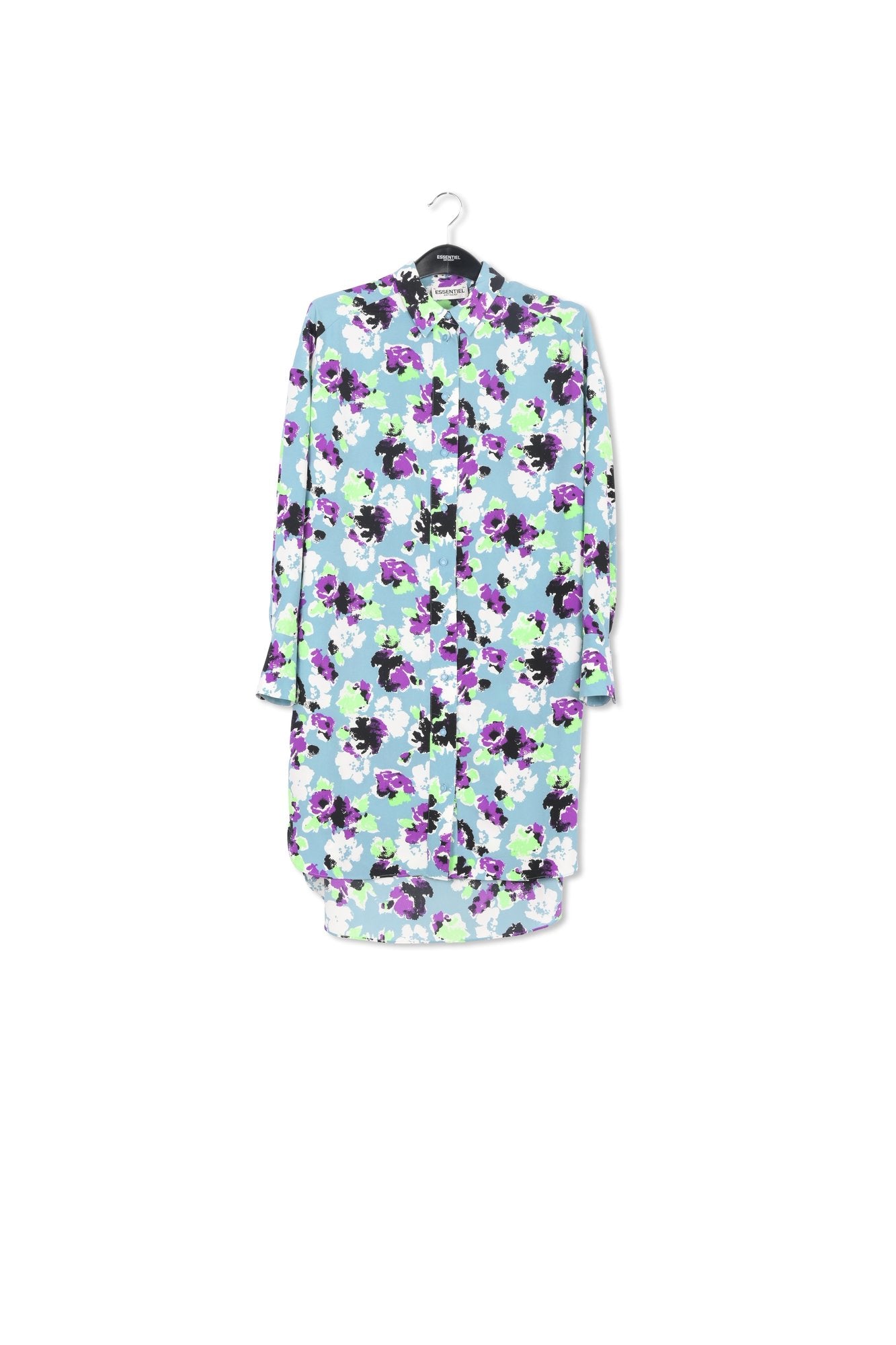 Light blue floral mini shirt dress RE—SSENTIEL | Essentiel second hand