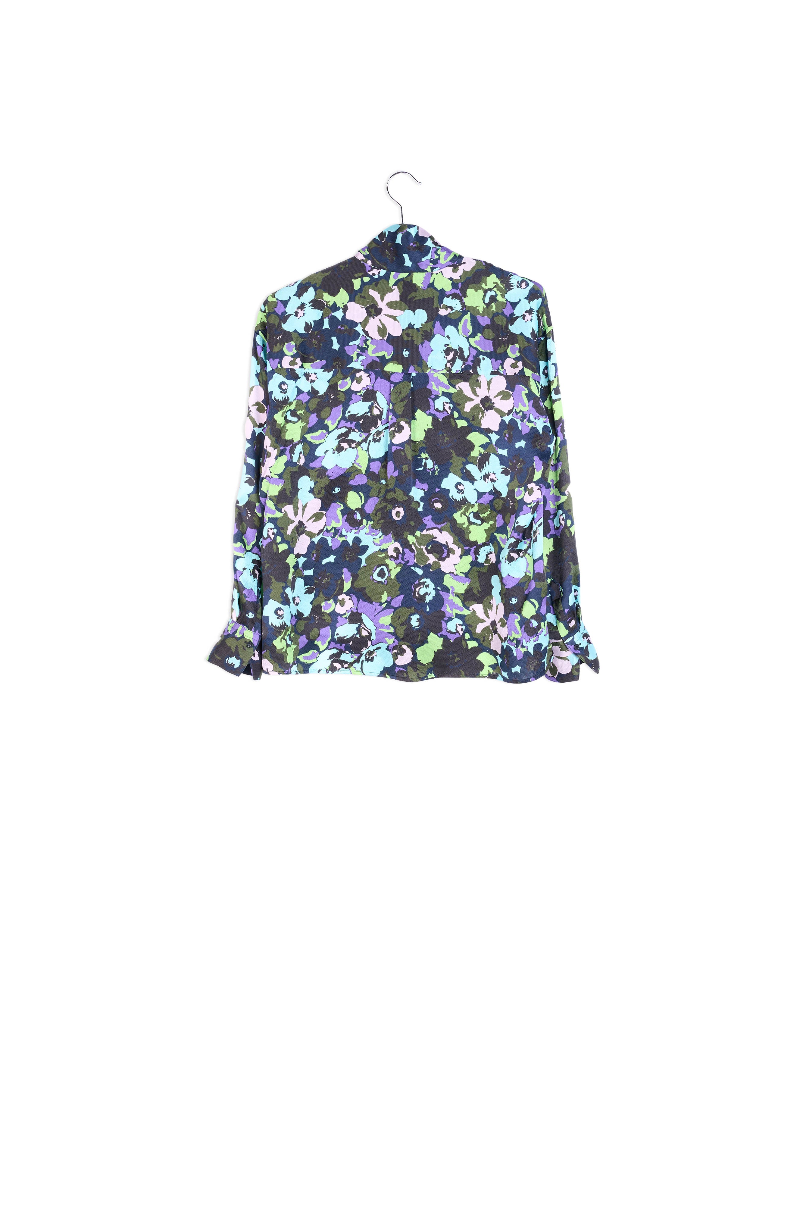 Navy blue multifloral silk bowtie shirt RE—SSENTIEL | Essentiel second hand