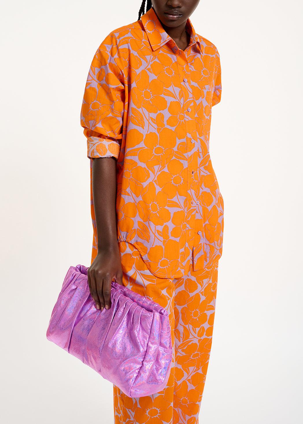 Lilac and orange cotton shirt with floral print RE—SSENTIEL | Essentiel second hand